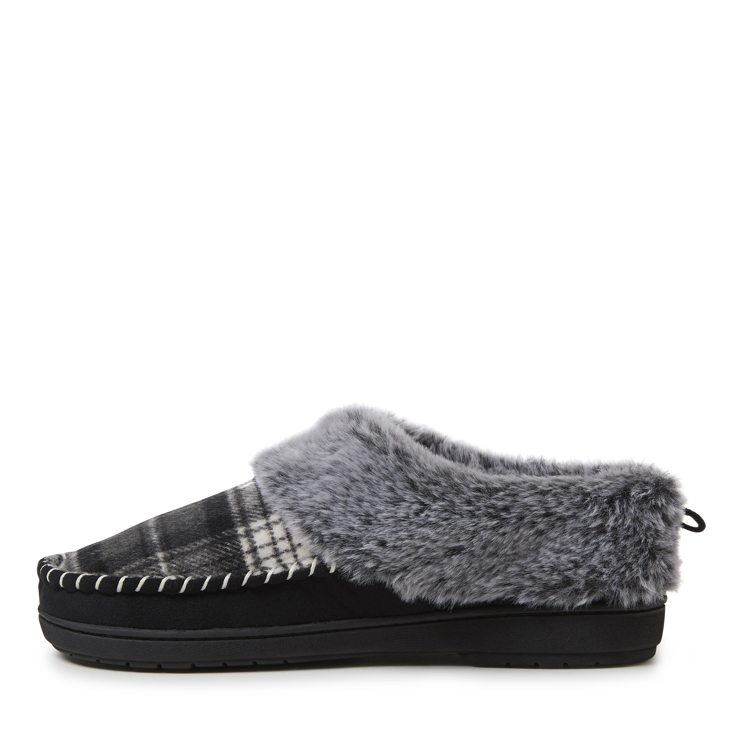 Women's elaine plaid and microsuede moc toe clog outlet slipper