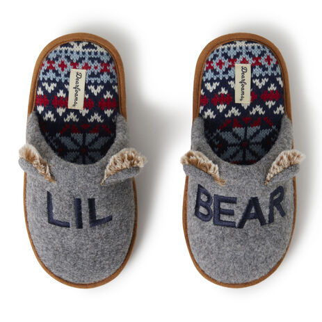 Kid's Grey Felted Lil Bear Scuff Slippers