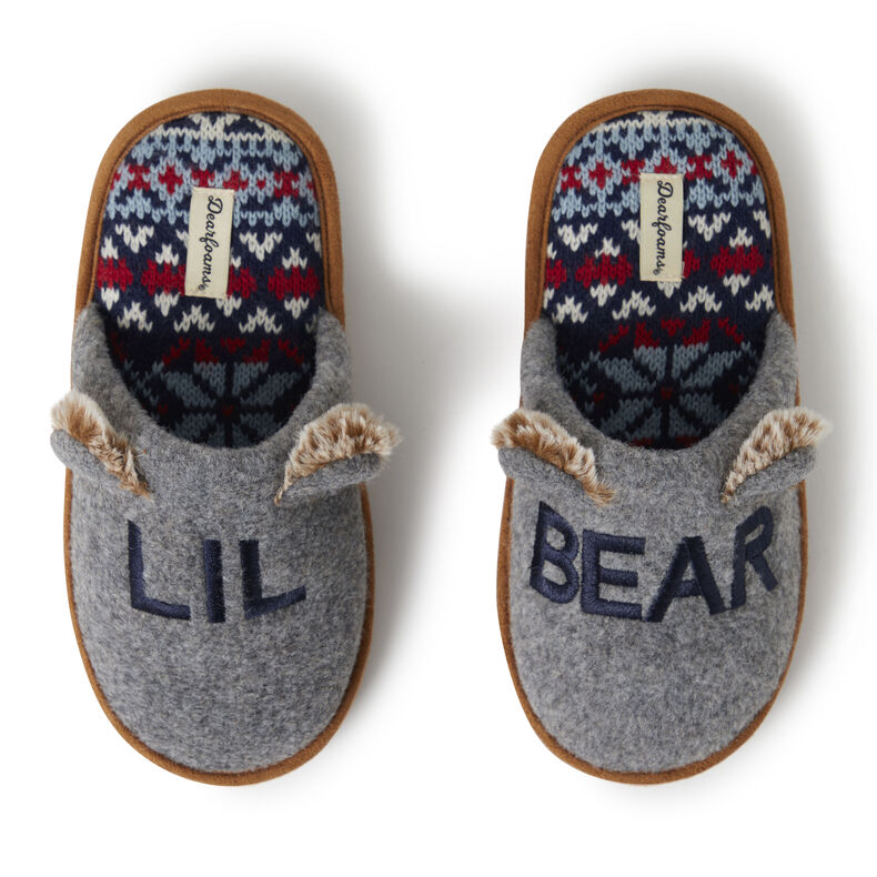 Kid's Grey Felted Lil Bear Scuff Slippers