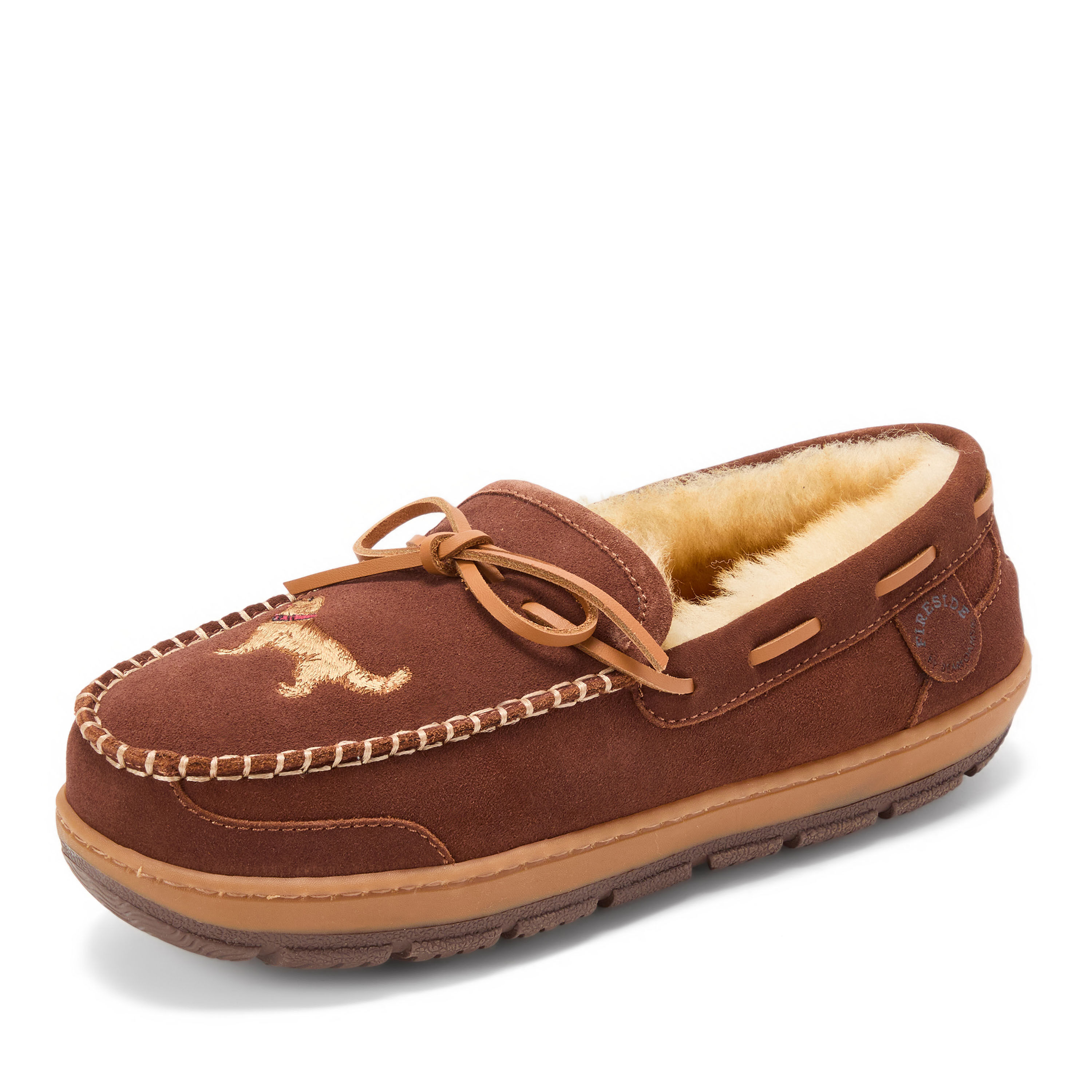 Men's Fireside by Dearfoams Forster Genuine Shearling Moc With Stitching
