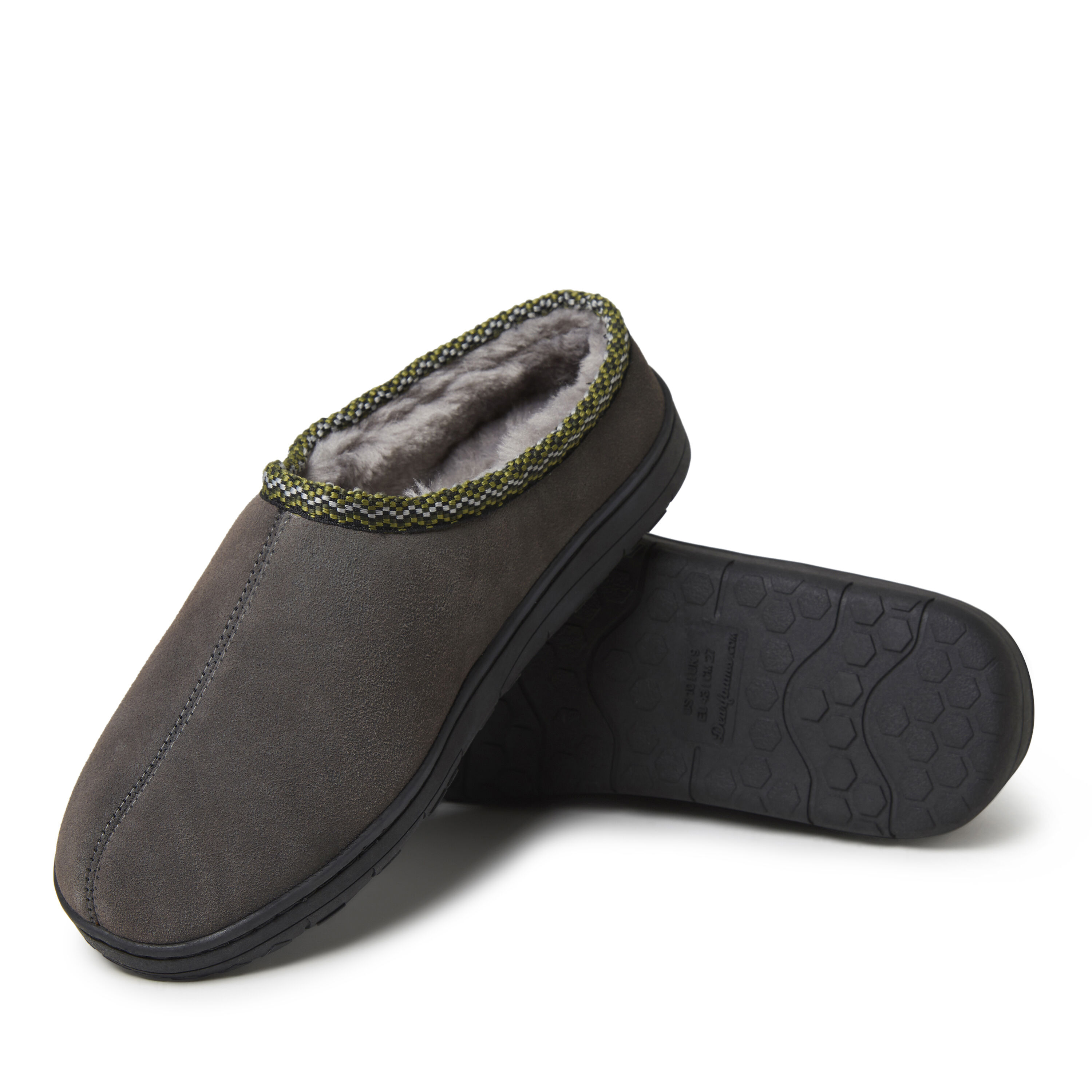 Men's Genuine Suede Clog Slipper with Woven Accent