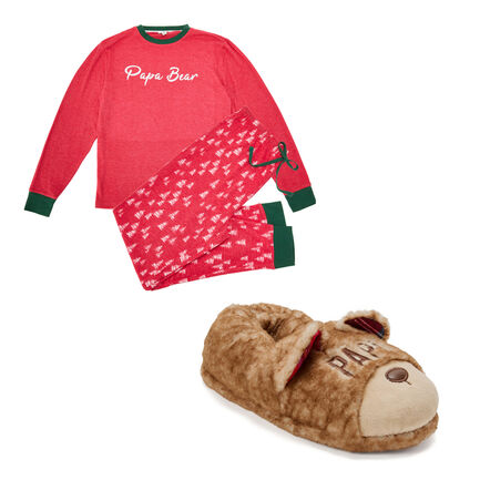 Papa Bear Holiday Pajama & Slippers Set