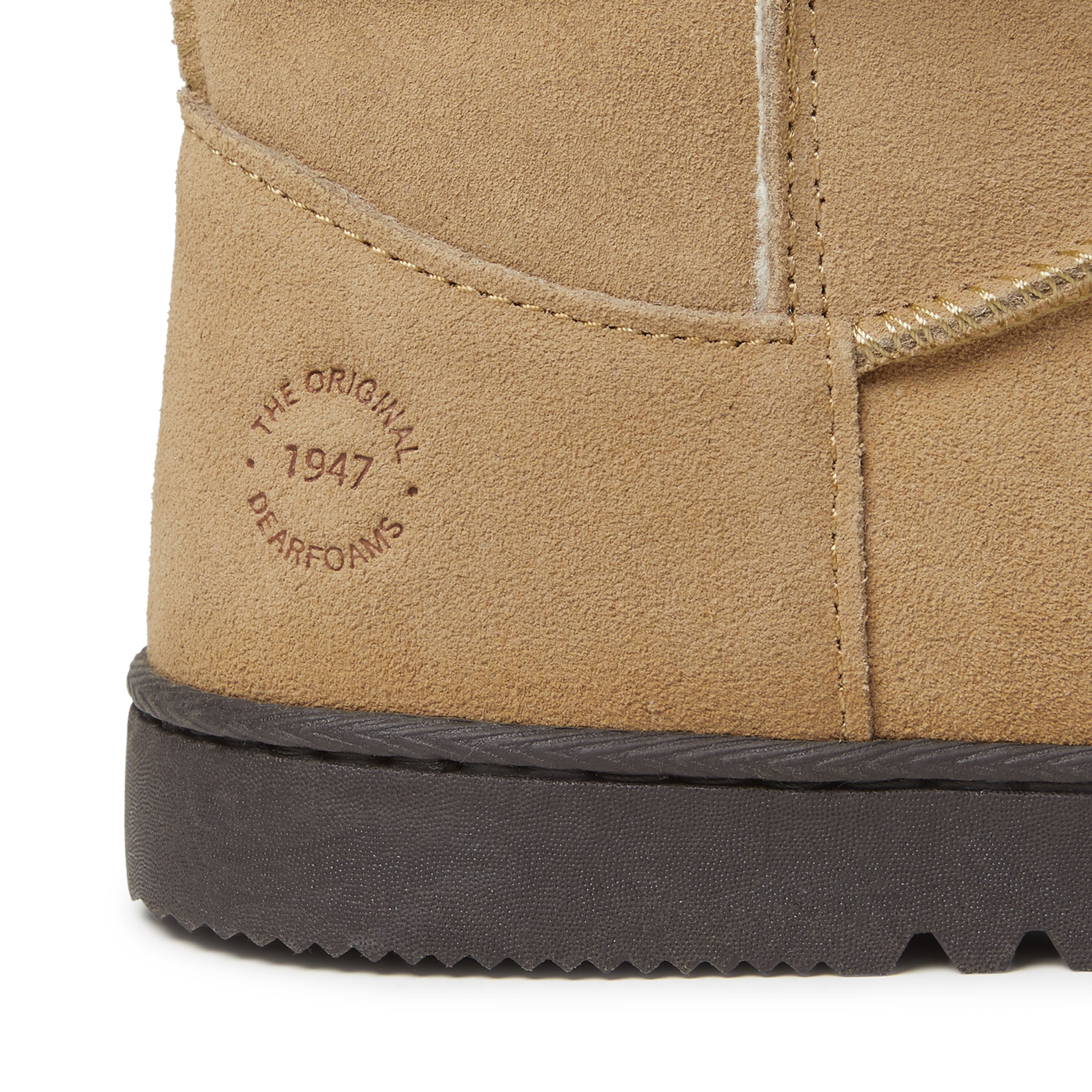 Dearfoams Women's Genuine Suede Foldover Bootie Slipper With Tie – Cozy Indoor/Outdoor, Desert Color, Size 8