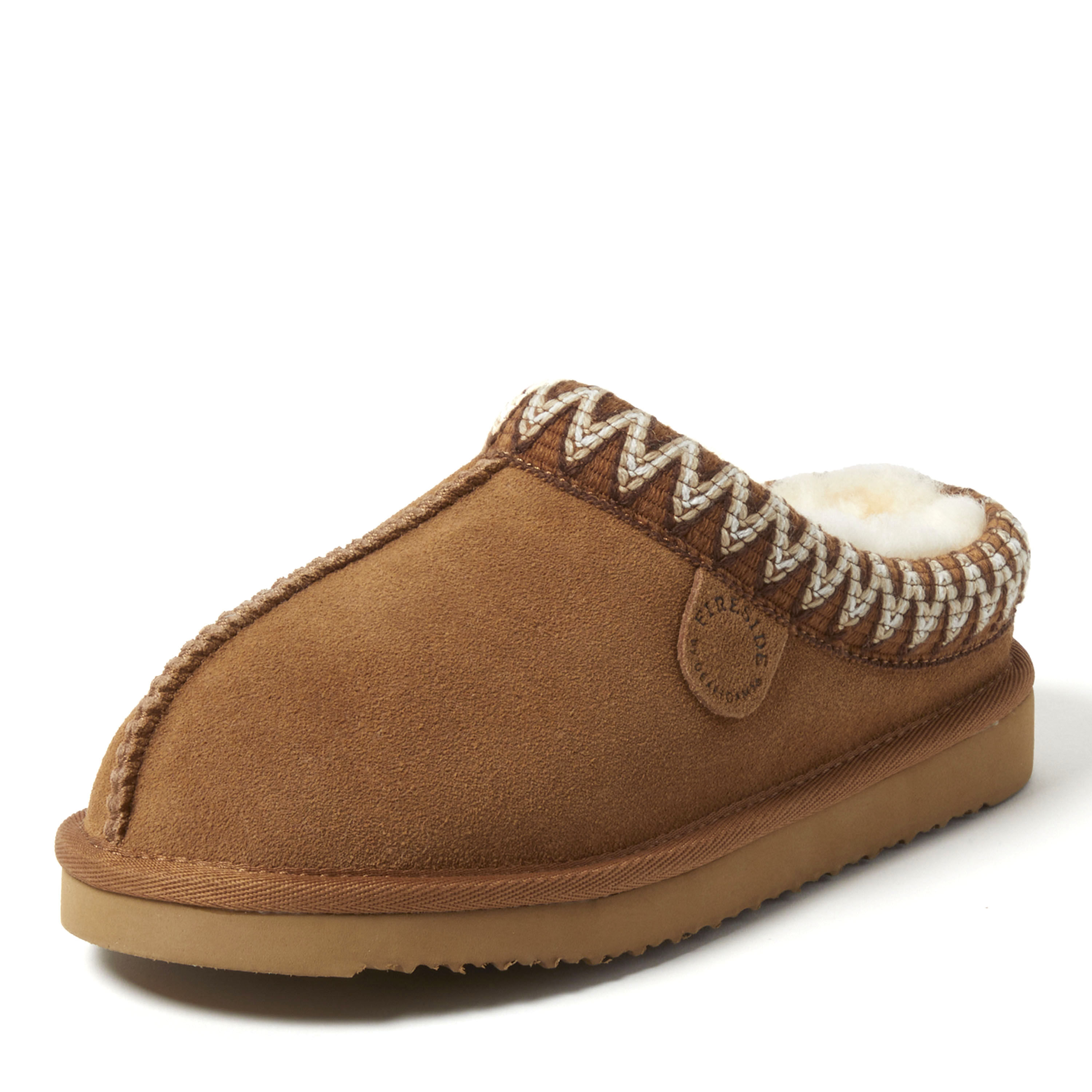 Women's Fireside by Dearfoams Greta Genuine Shearling Clog With Taping - Water Resistant