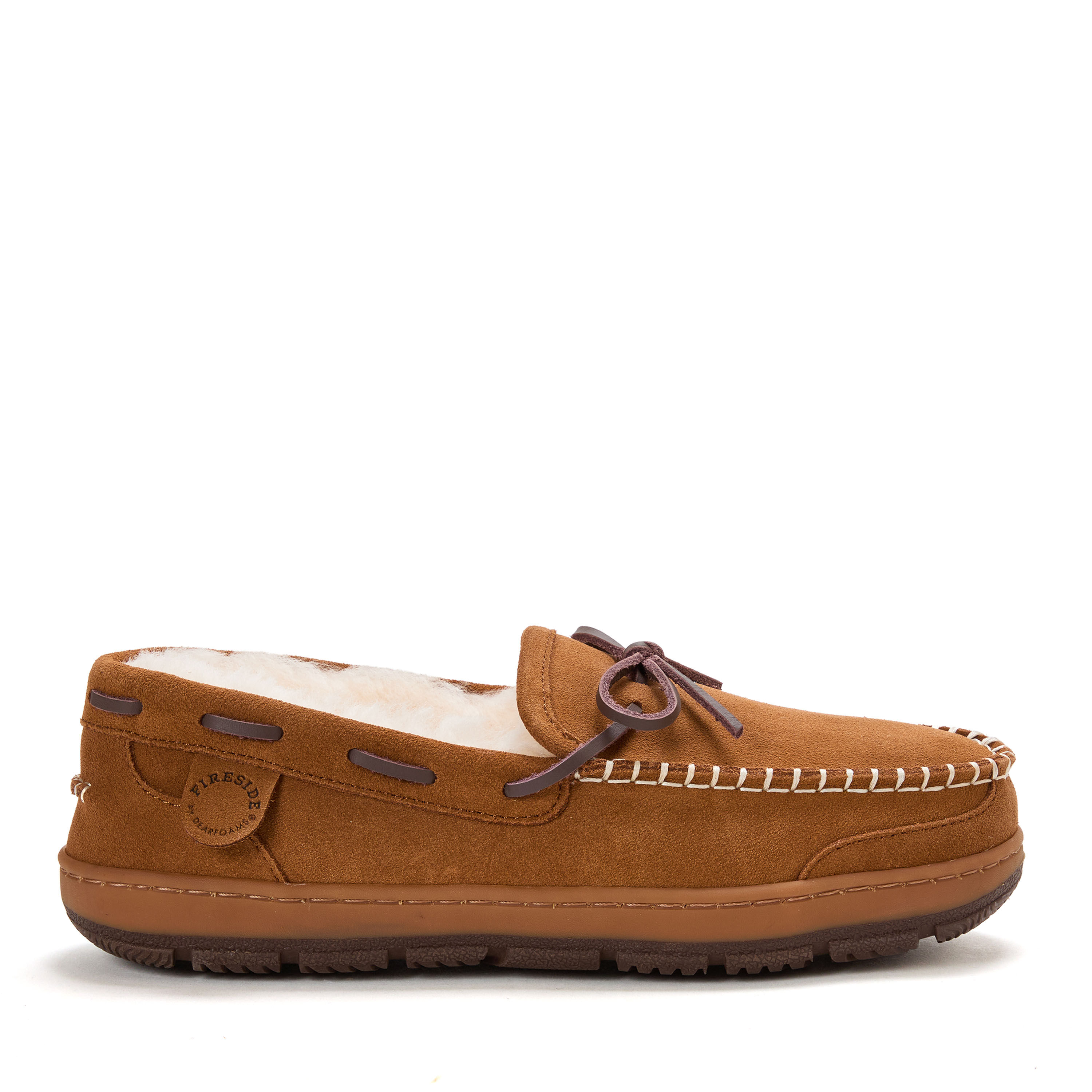 Men's Fireside by Dearfoams Forster Genuine Shearling Moc With Stitching