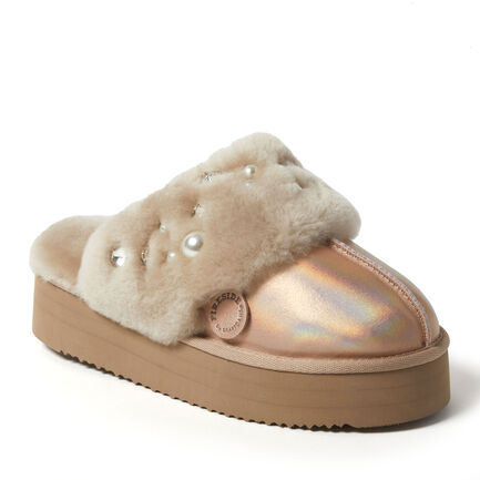Women's Fireside by Dearfoams Ballina Embellished Genuine Shearling Scuff