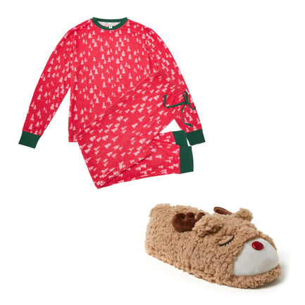 Men's Holiday Pajama & Slippers Set