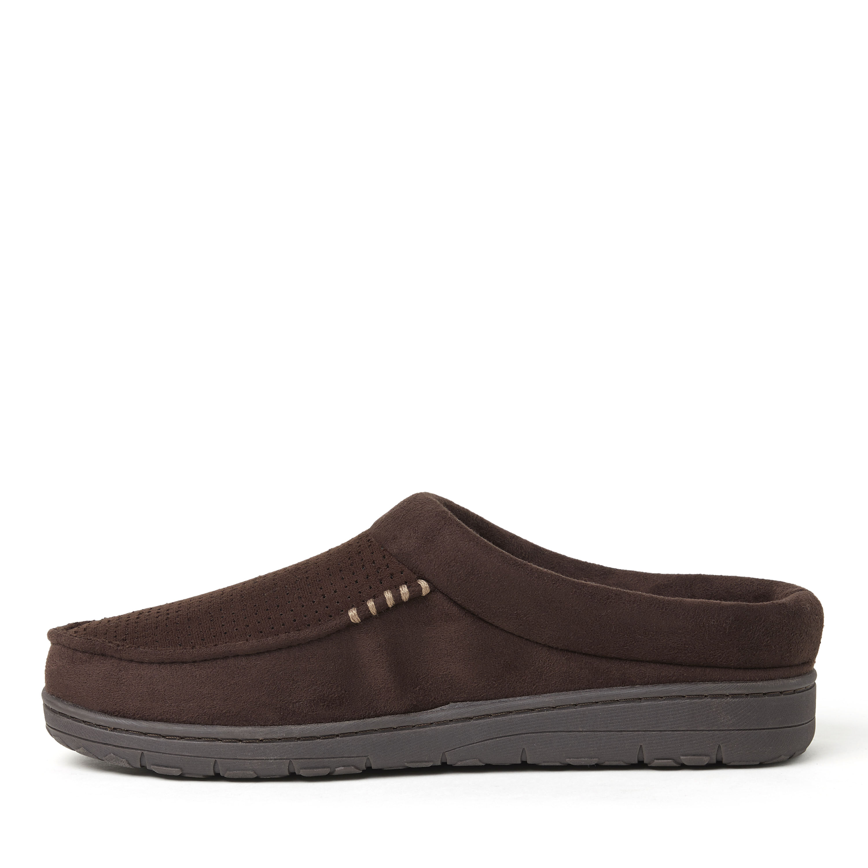 Men's dearfoams perforated deals microsuede clog slippers