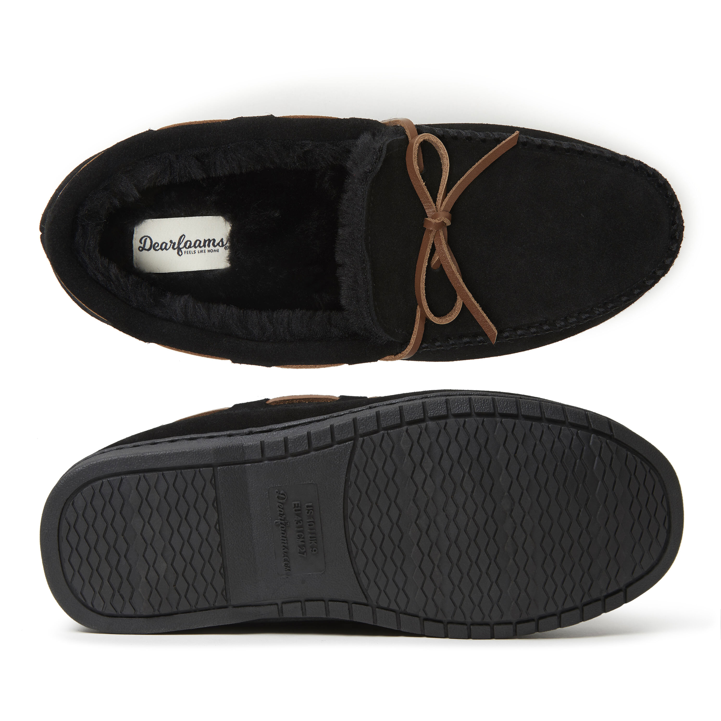 Black suede moccasin slippers sales