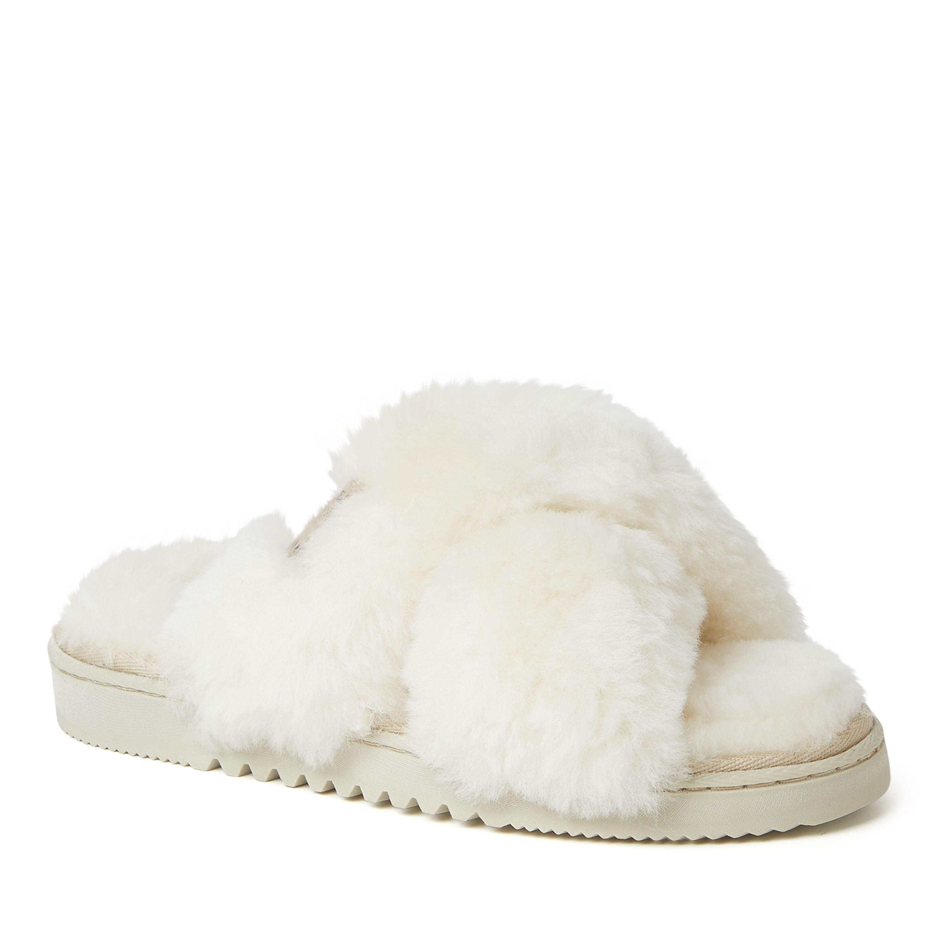 Women s Fireside By Dearfoams New Castle Genuine Shearling Cross Band Slide