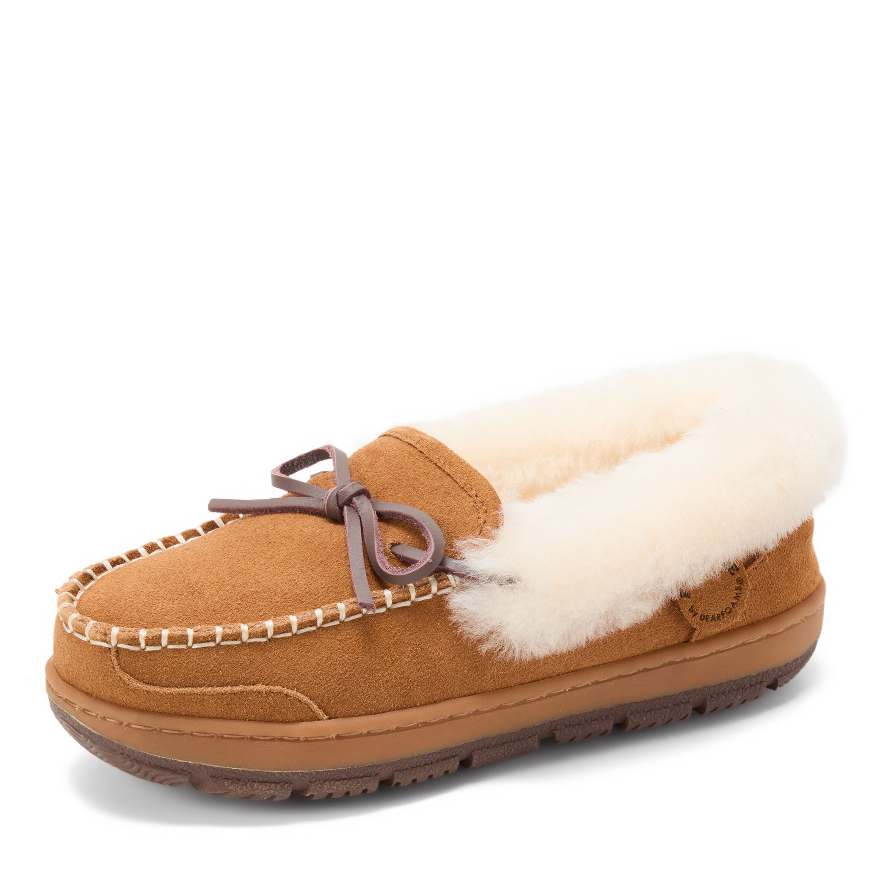 Women's Fireside by Dearfoams Gladstone Genuine Shearling Moc With Stitching