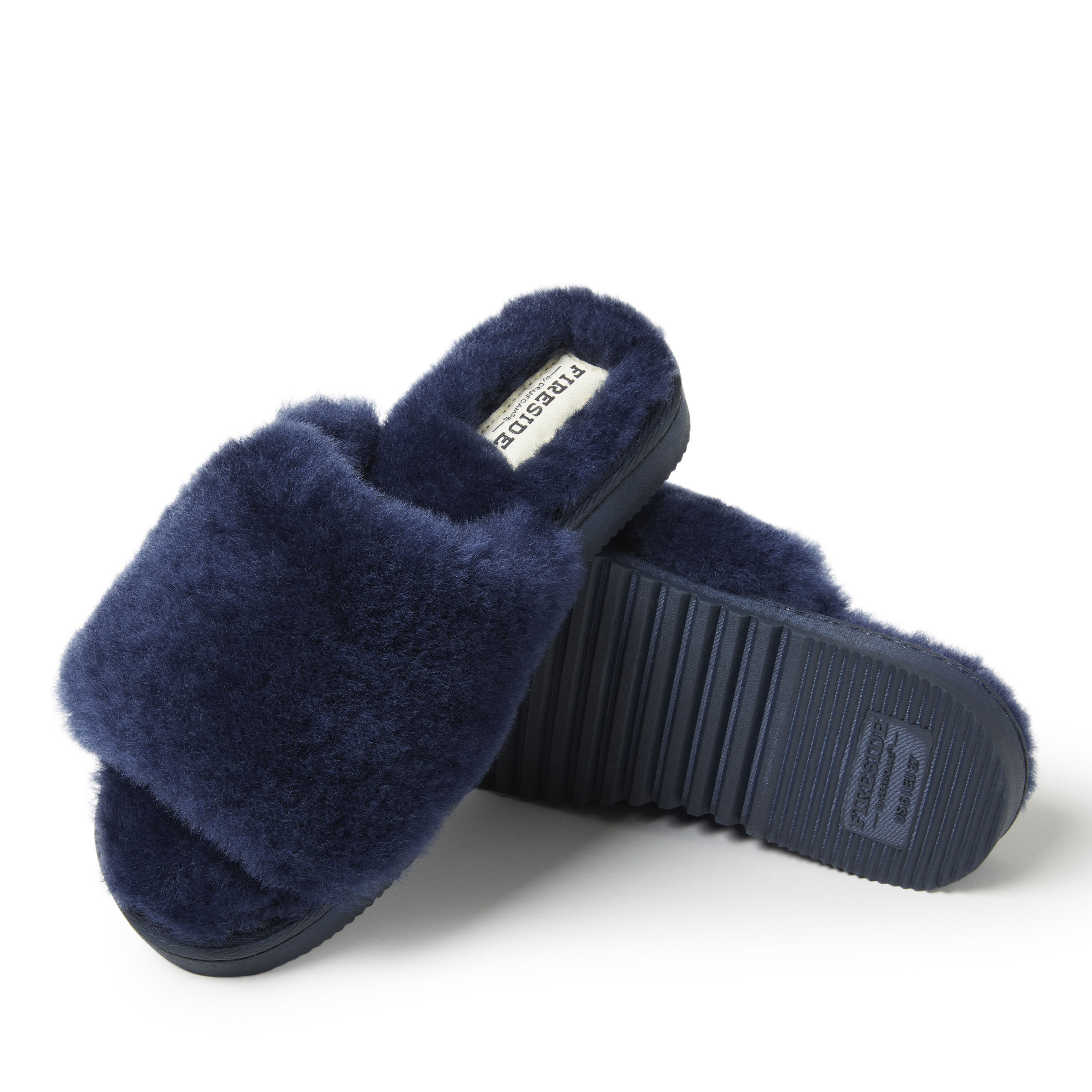 Women's Fireside by Dearfoams Cairns Genuine Shearling Slide Slipper with Metallic Suede Trim