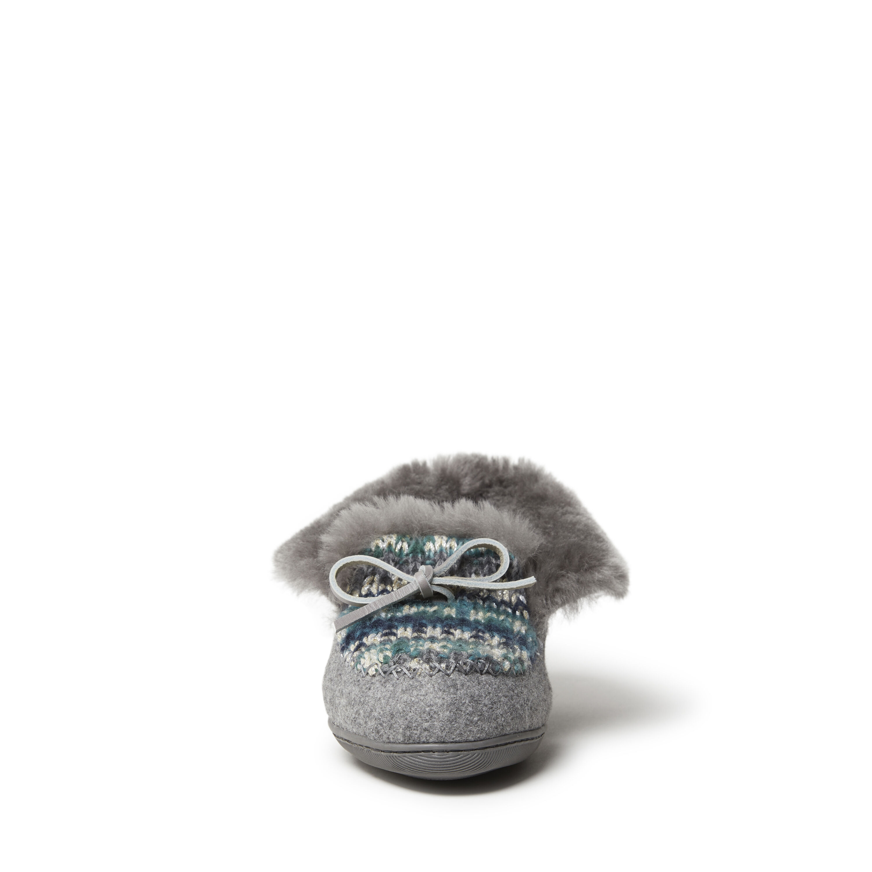 Women's Brisbane Sparkle Fairisle Knit, Microwool and Genuine Shearling Foldover Moccasin Slipper with Tie