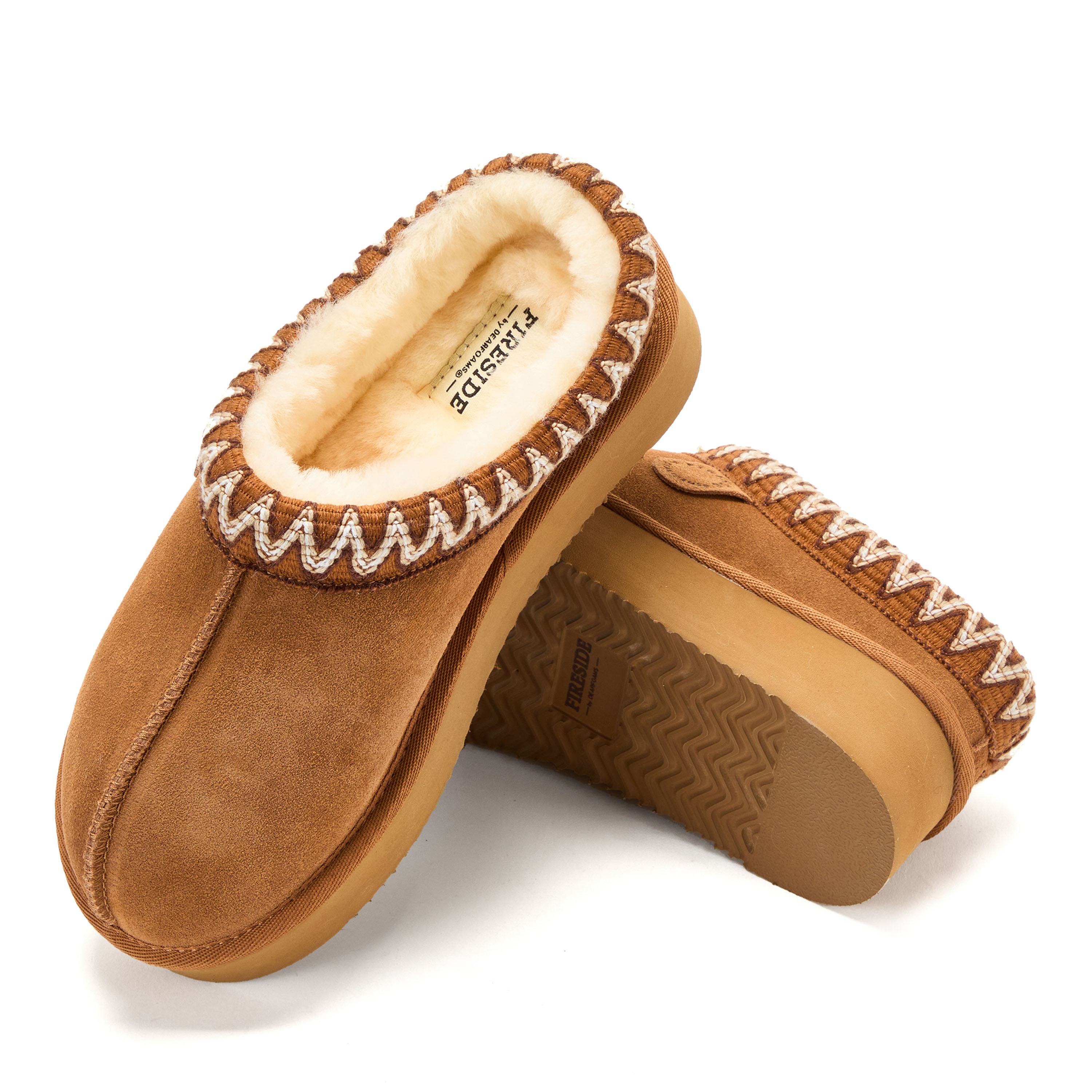Women's Fireside by Dearfoams Queenstown Genuine Shearling Clog With Taping