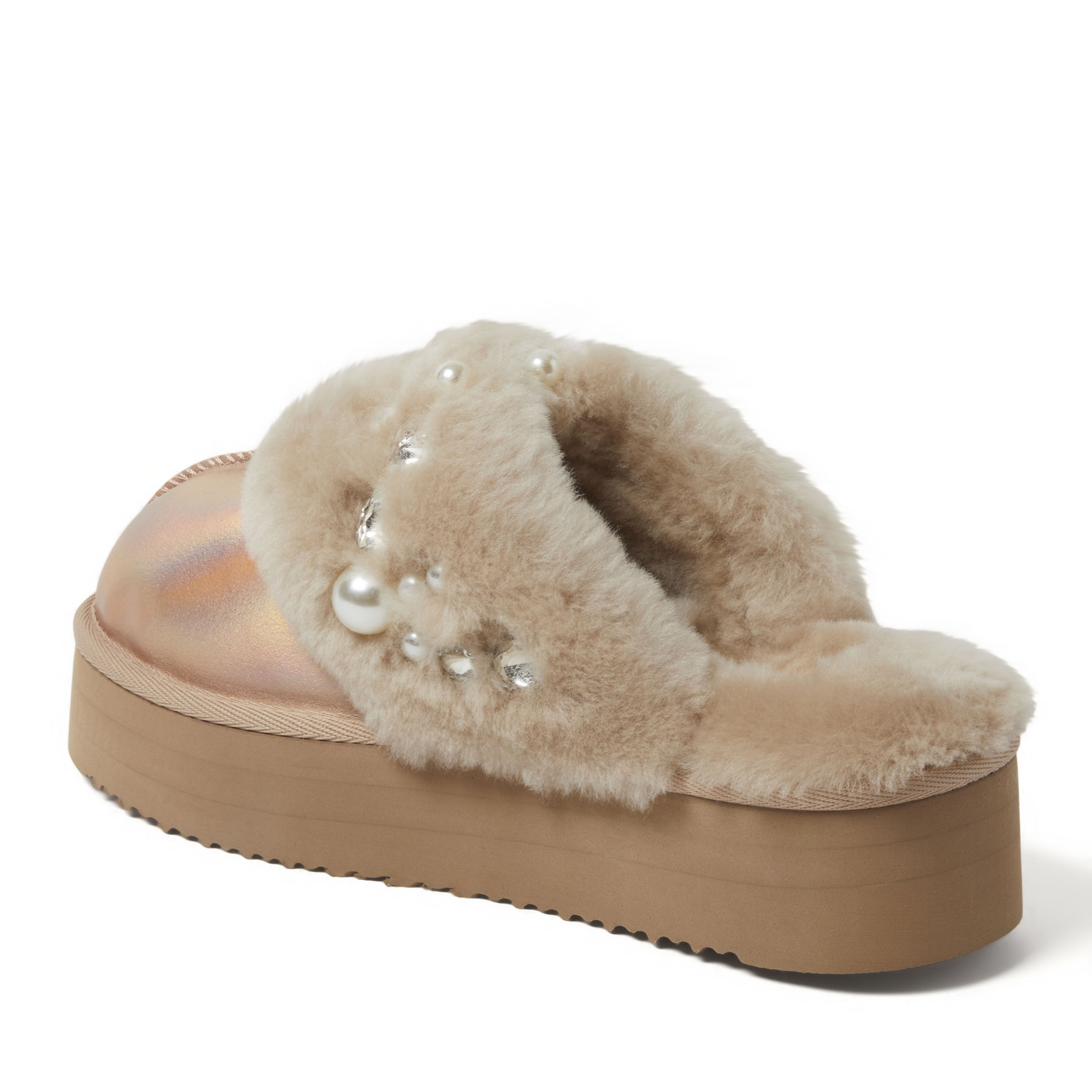 Women's Fireside by Dearfoams Ballina Embellished Genuine Shearling Scuff