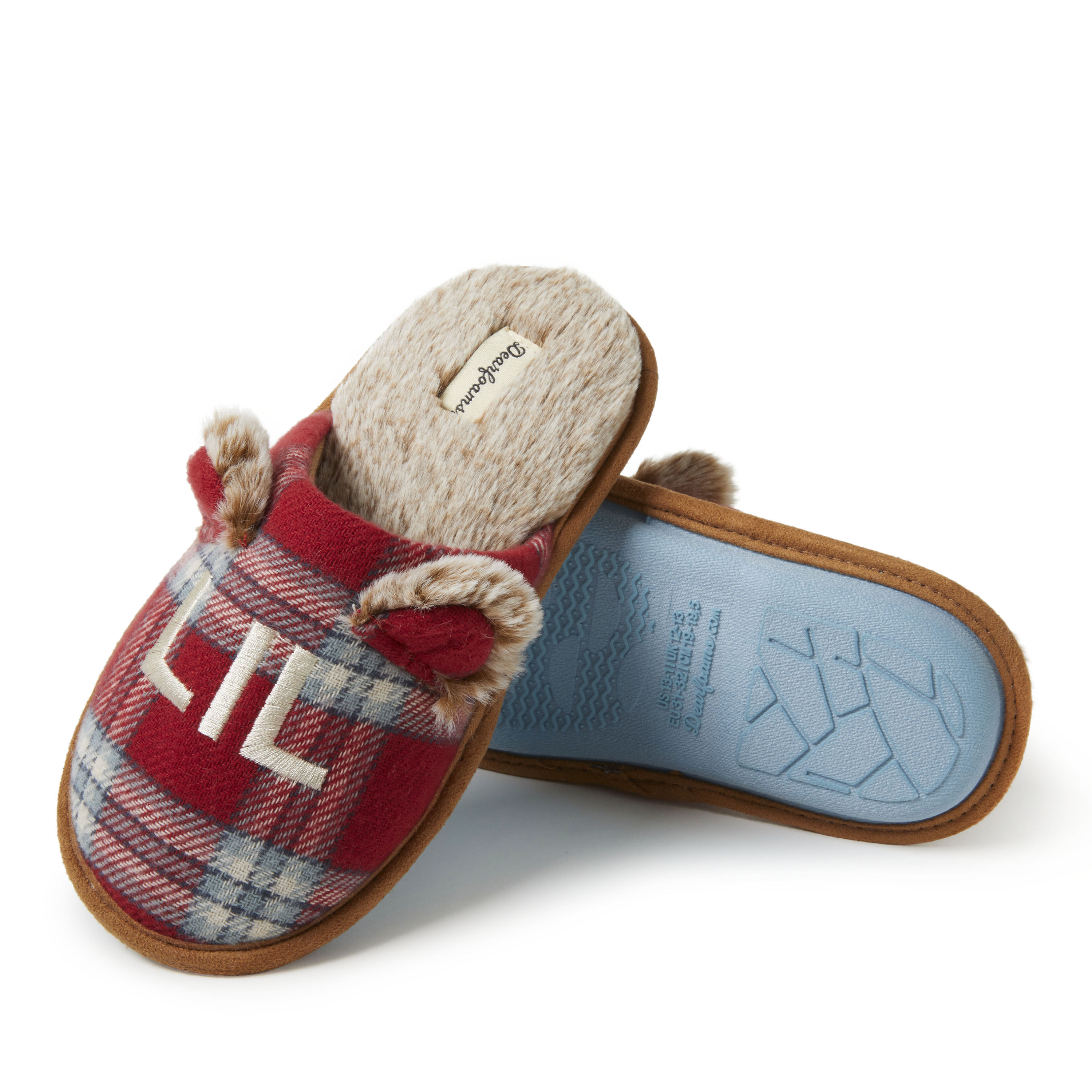 Kid s Lil Bear Red Plaid Scuff Slippers