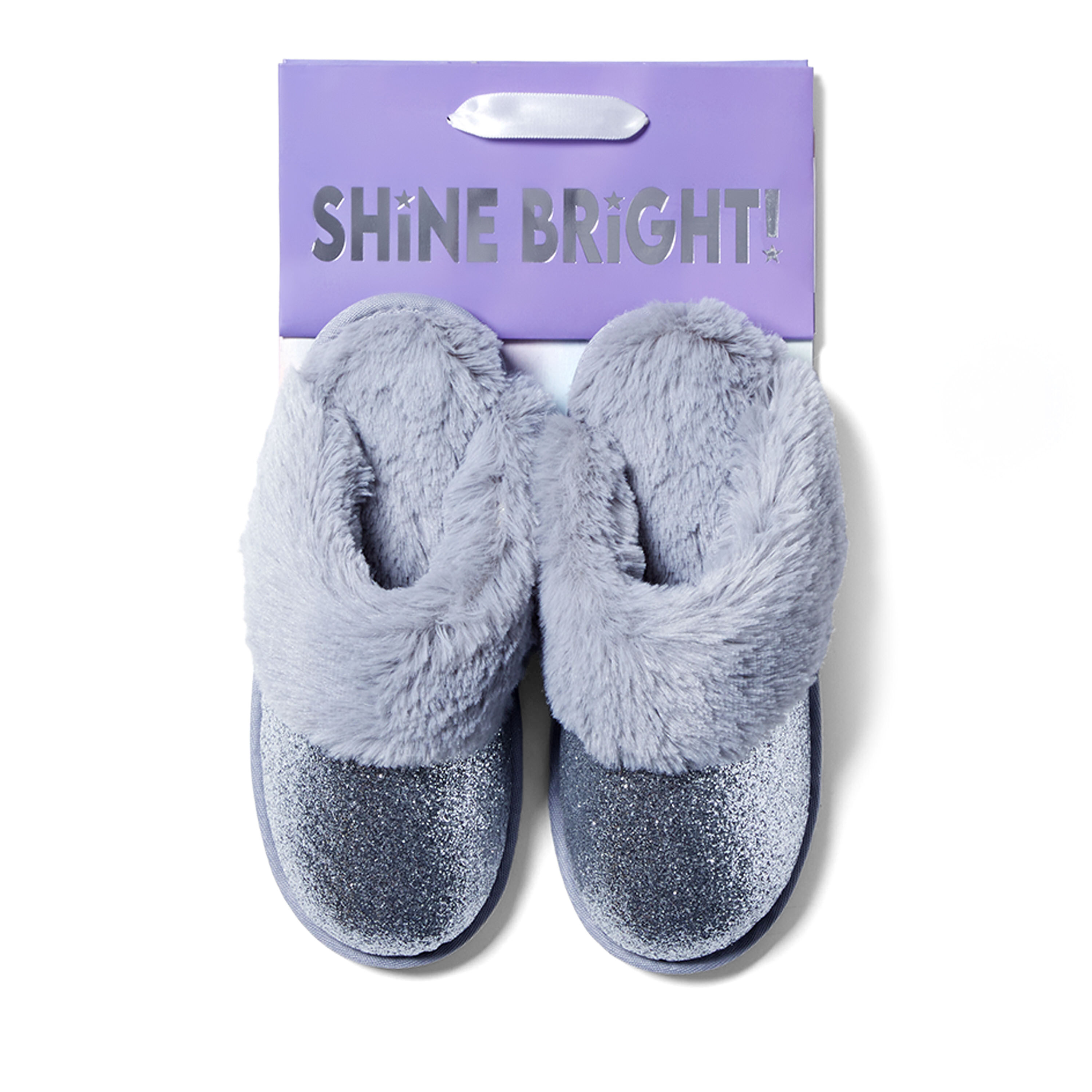 Dearfoams Cozyfoams Women s Glitter Scuff Slipper with Gift Bag Grey Small