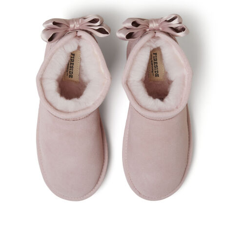 Fireside By Dearfoams Women's Shearling Boot Slippers - Water Resistant, Foldover Style, Dusty Pink
