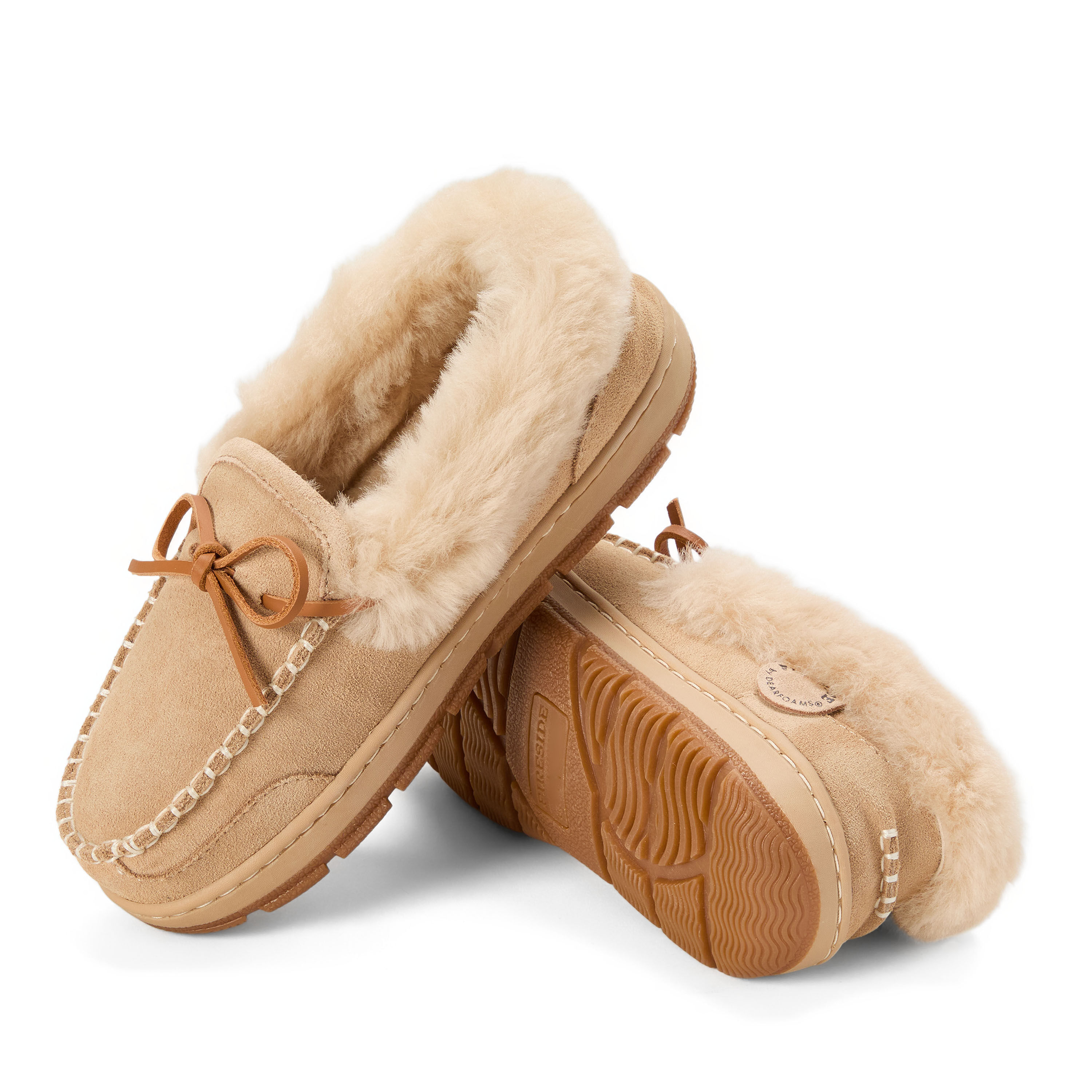 Women's Fireside by Dearfoams Gladstone Genuine Shearling Moc With Stitching
