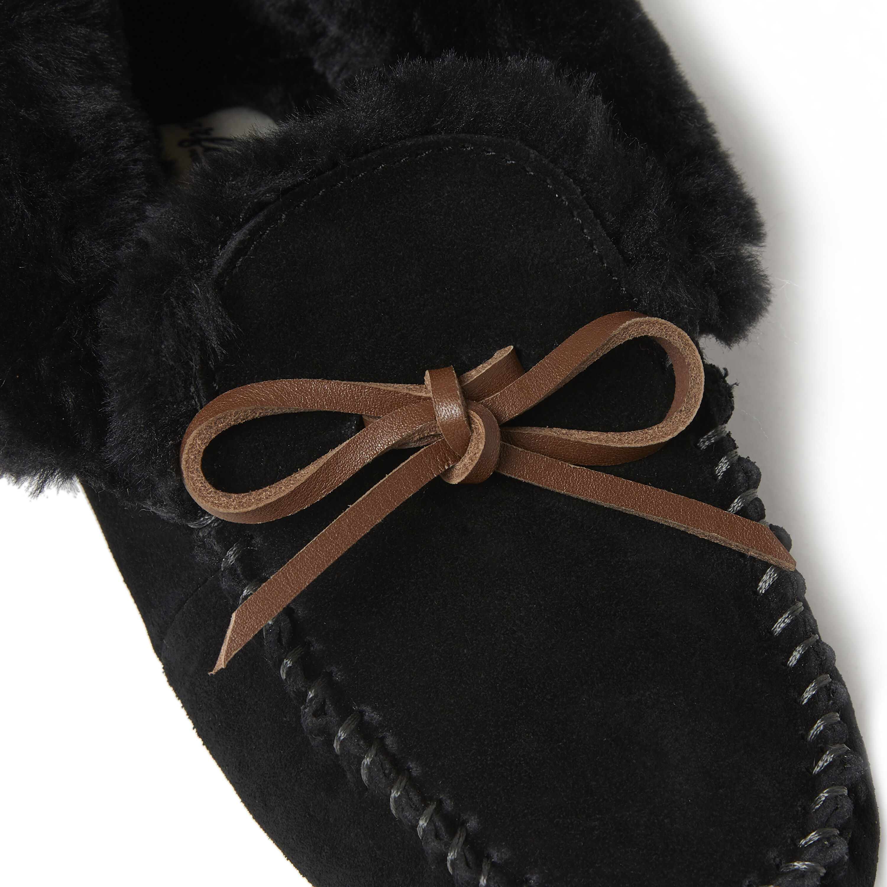 Women's Genuine Suede Foldover Moccasin with Tie Slipper