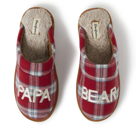 Men's Papa Bear Red Plaid Scuff Slippers
