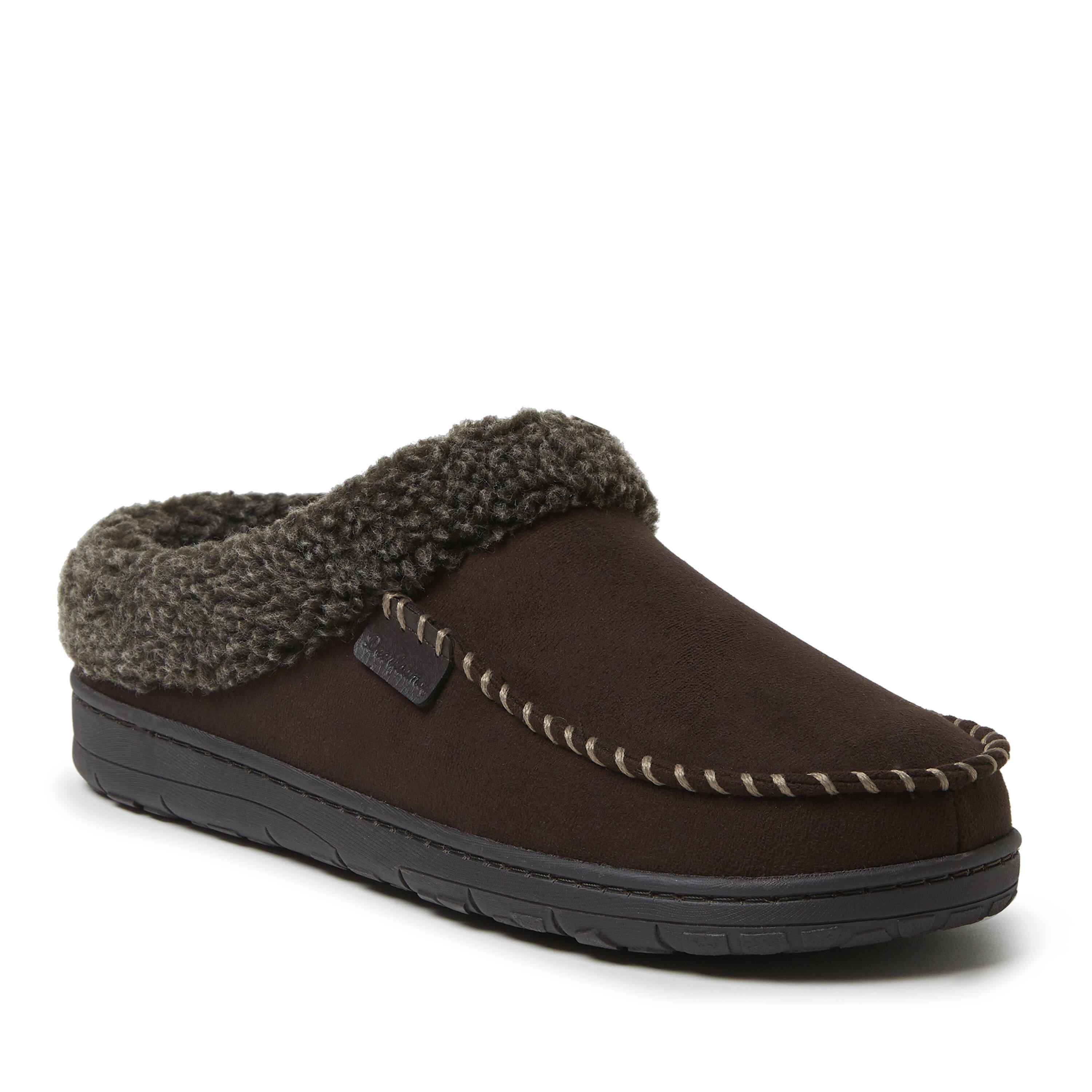 Men's dearfoams microsuede new arrivals whipstitch trim clog slippers