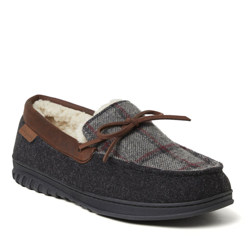 Men's Ethan Woven Plaid and Microwool Moccasin with Tie Slipper