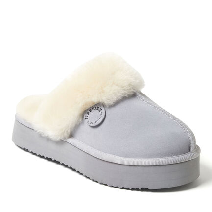Women's Fireside by Dearfoams Melton Genuine Shearling Platform Scuff