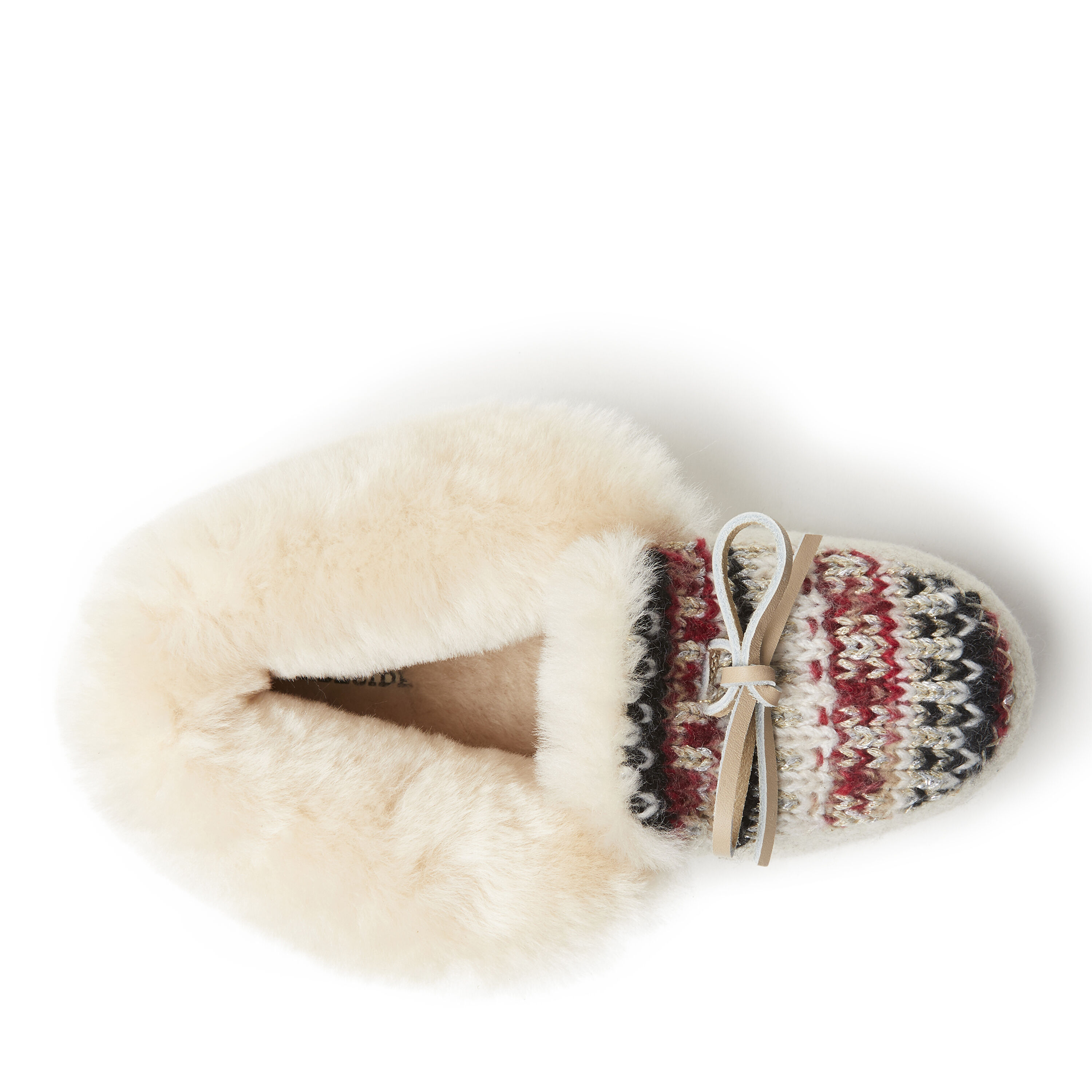 Women's Brisbane Sparkle Fairisle Knit, Microwool and Genuine Shearling Foldover Moccasin Slipper with Tie