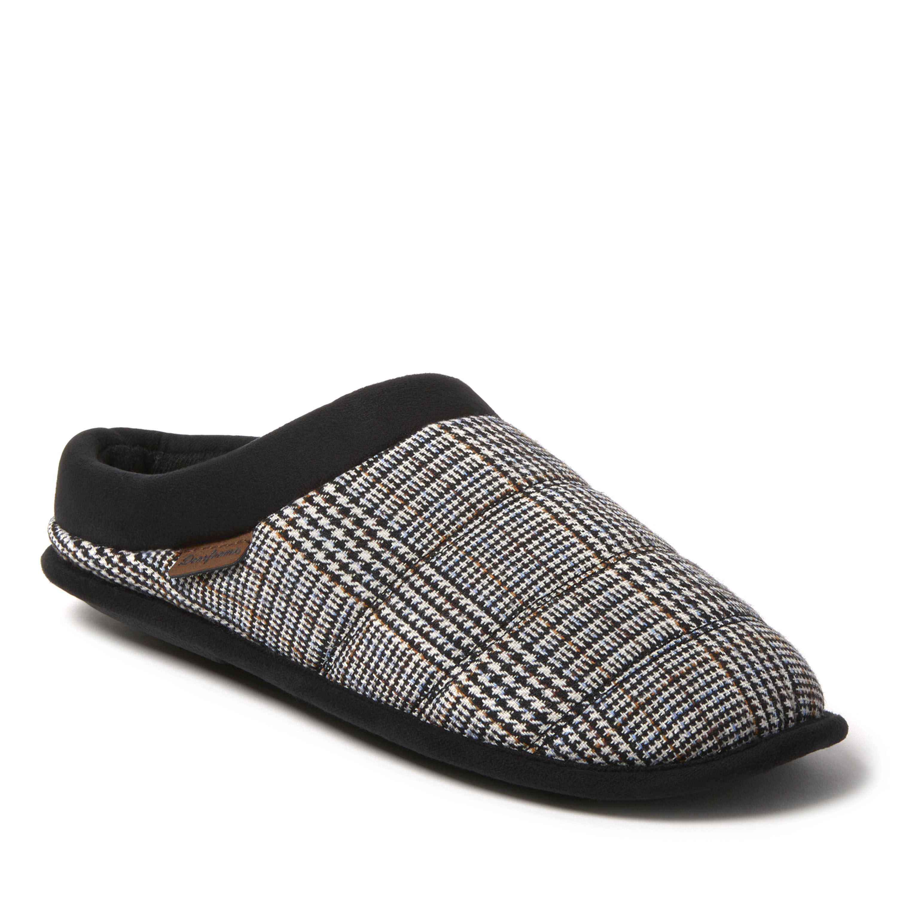 Dearfoams Men s Asher Quilted Plaid Clog House Slipper Black Large