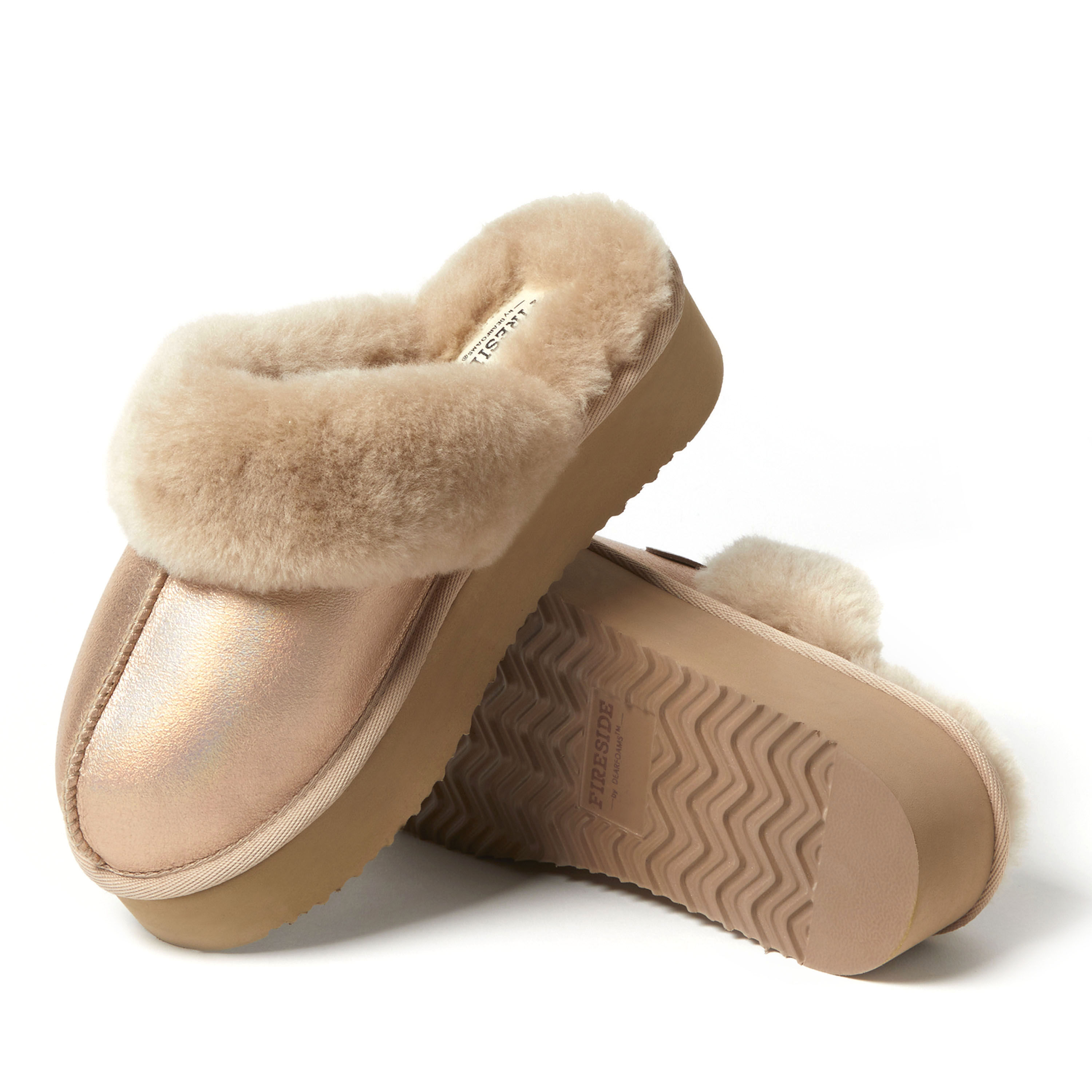 Women's Fireside by Dearfoams Melton Genuine Shearling Platform Scuff