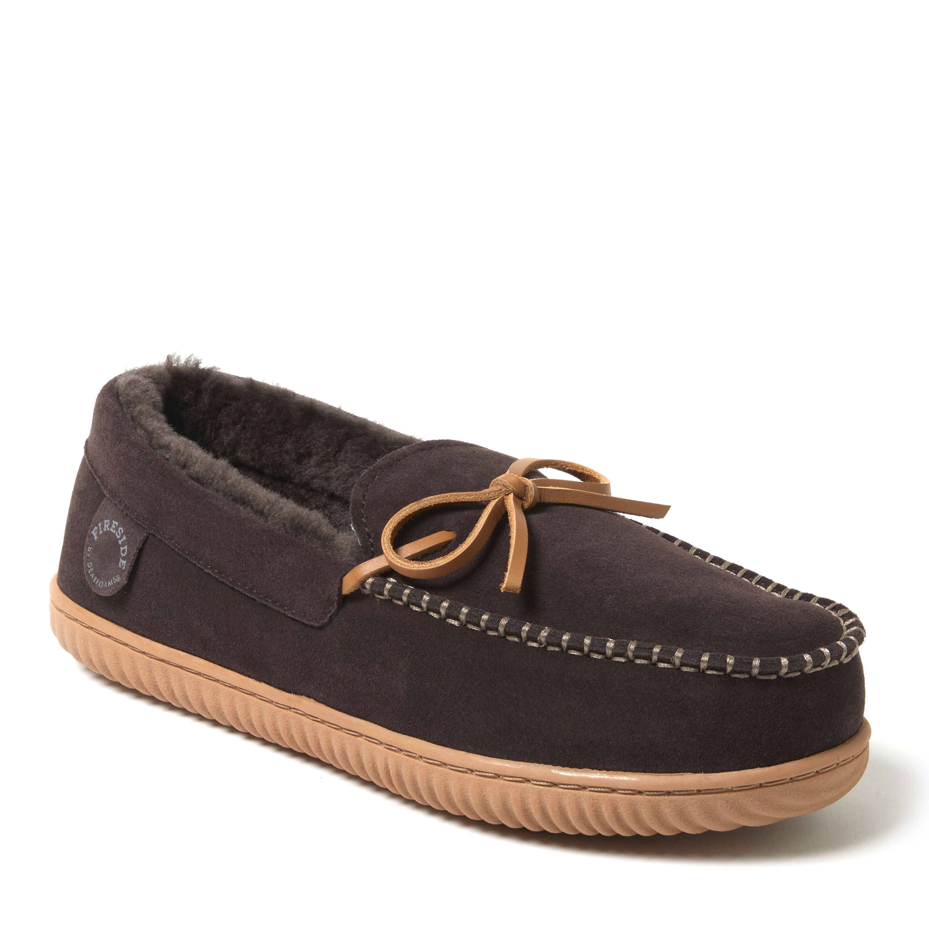 Dearfoams Men s Fireside by Nelson Bay Genuine Shearling Moccasin Slipper Coffee Size 8