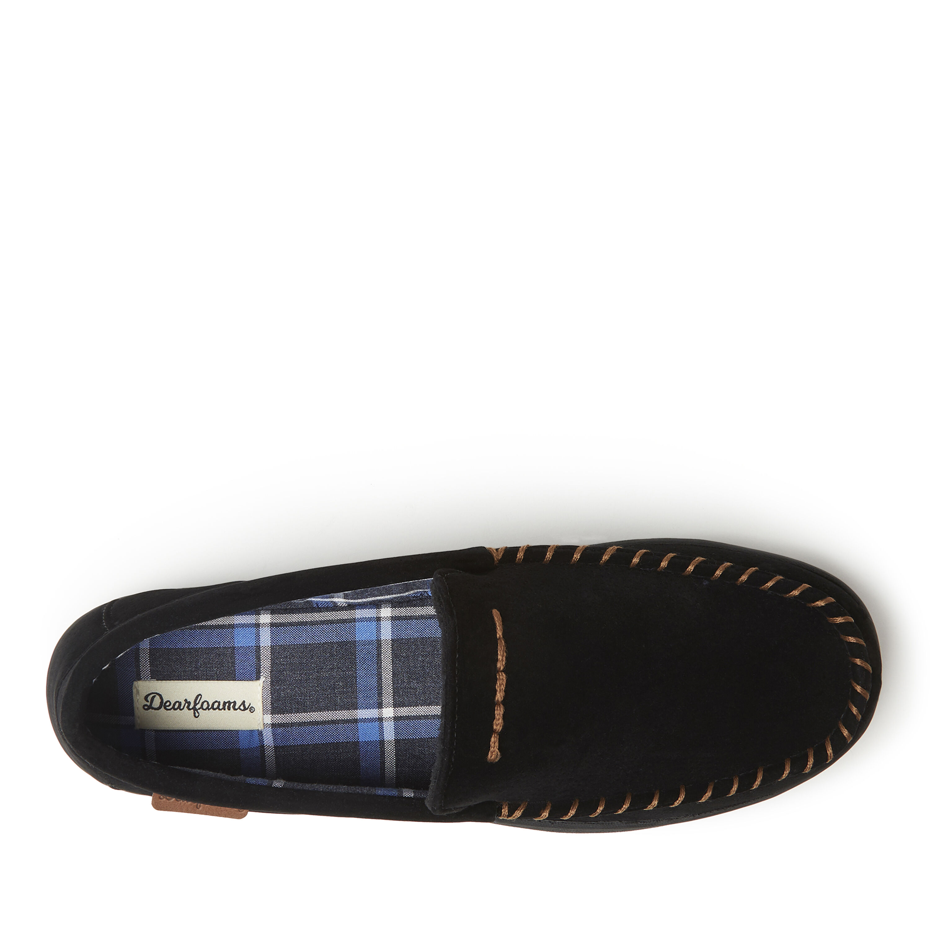 Men's Jason Leather Inspired Microsuede Moccasin with Plaid Lining Slipper