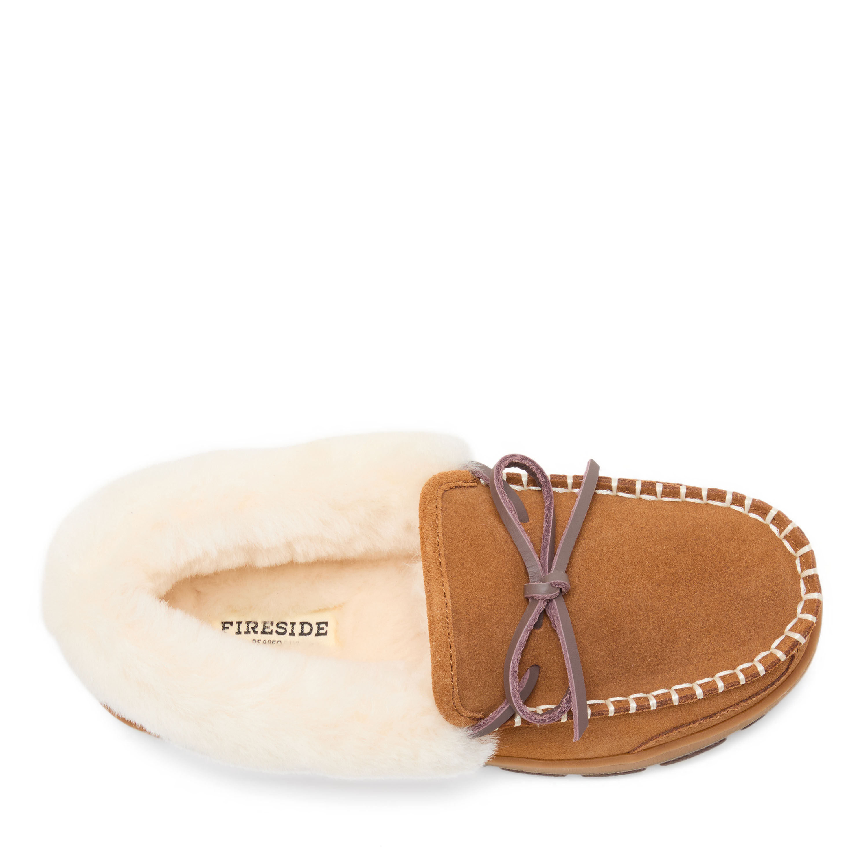 Women's Fireside by Dearfoams Gladstone Genuine Shearling Moc With Stitching