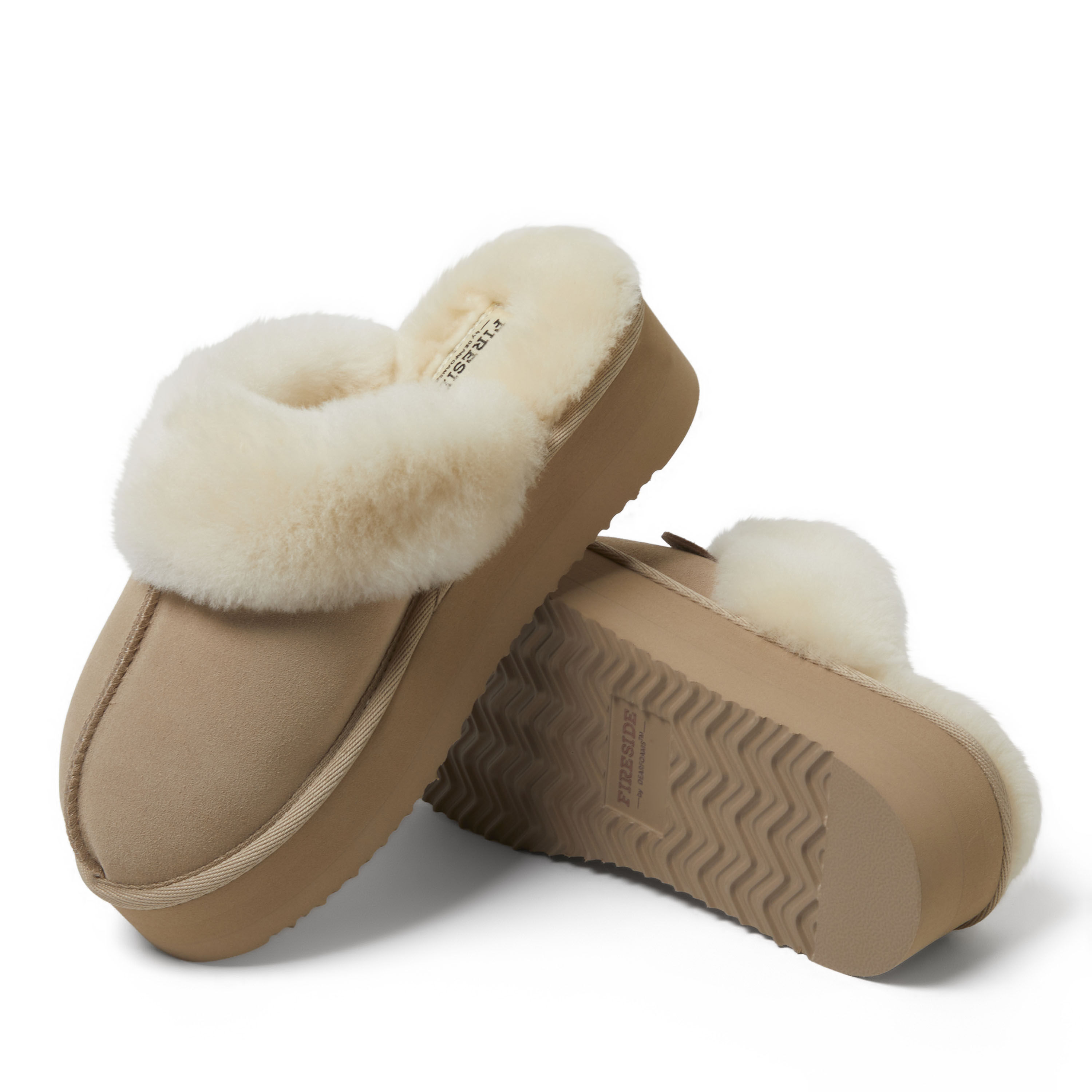 Women's Fireside by Dearfoams Melton Genuine Shearling Platform Scuff