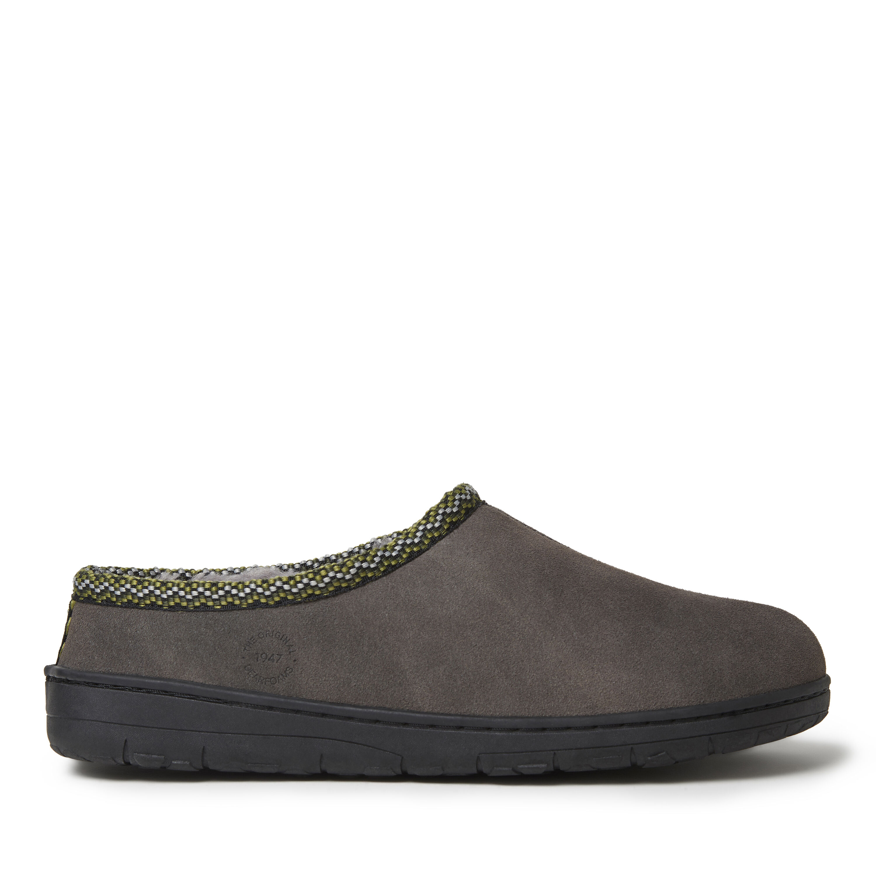 Men's Genuine Suede Clog Slipper with Woven Accent