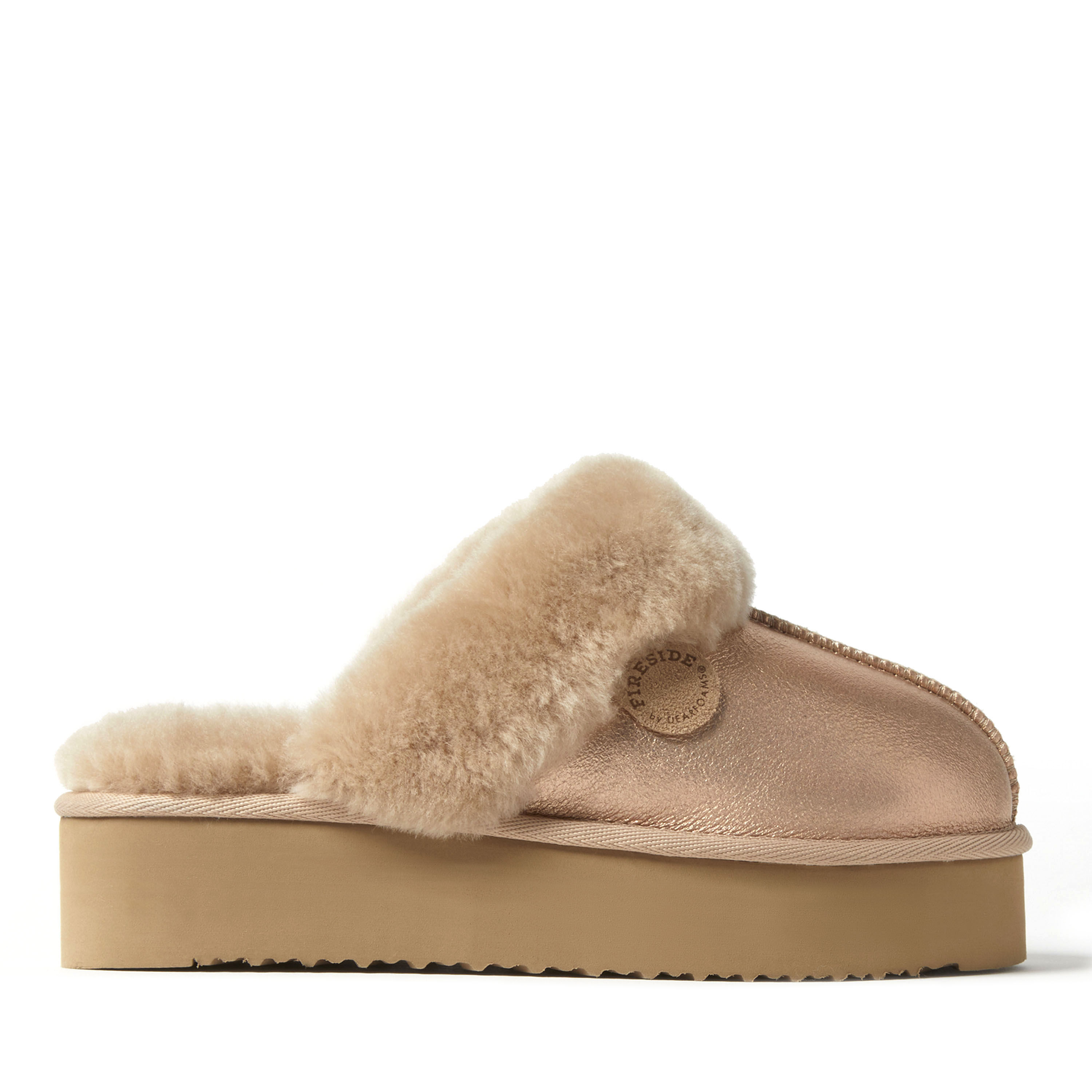 Women's Fireside by Dearfoams Melton Genuine Shearling Platform Scuff