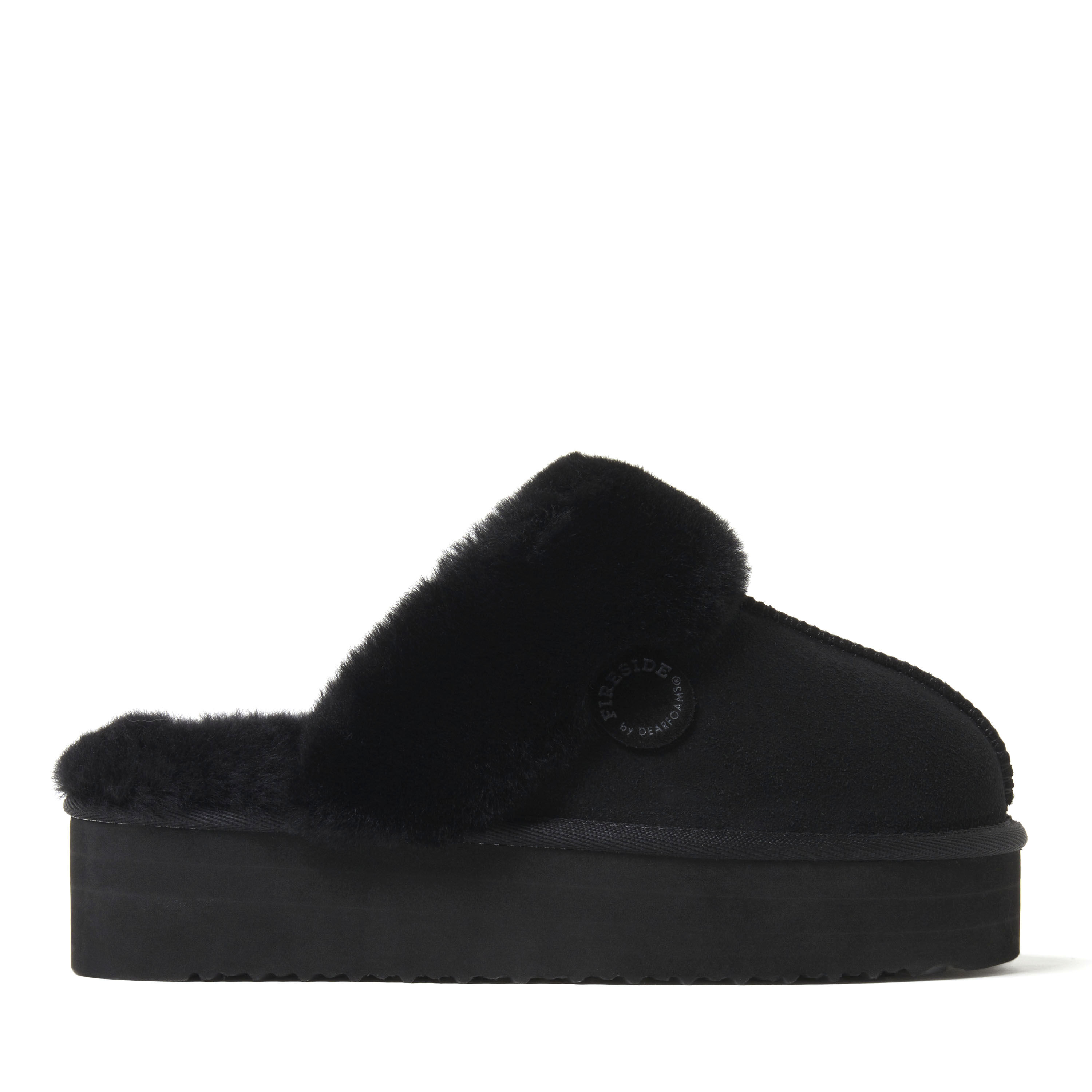 Women's Fireside by Dearfoams Melton Genuine Shearling Platform Scuff