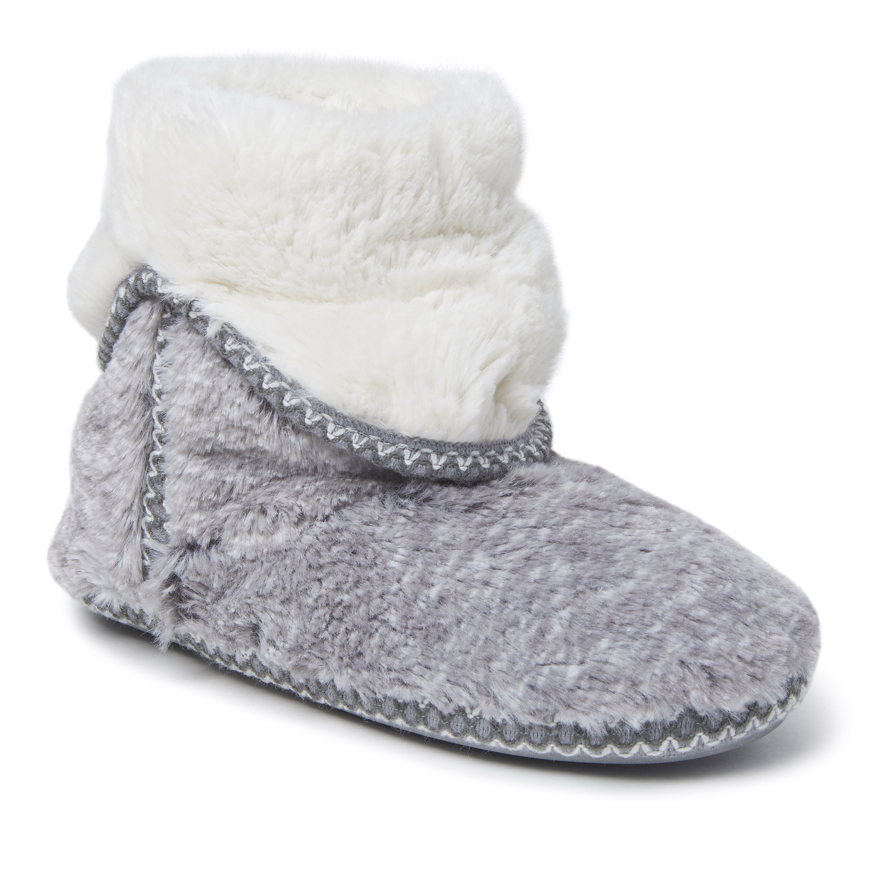 Dearfoams Womens Beth Pile Foldown Bootie Slipper Grey Frost L