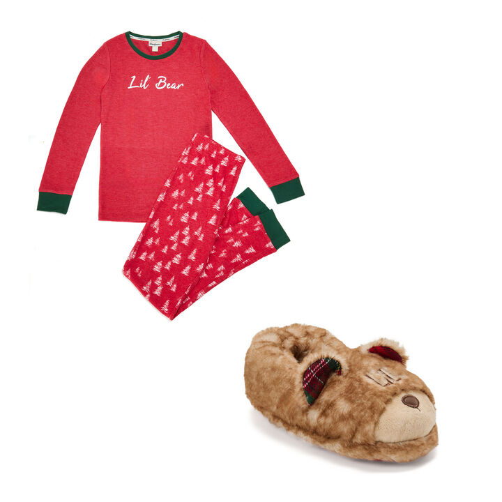 Lil Bear Holiday Pajama & Slippers Set