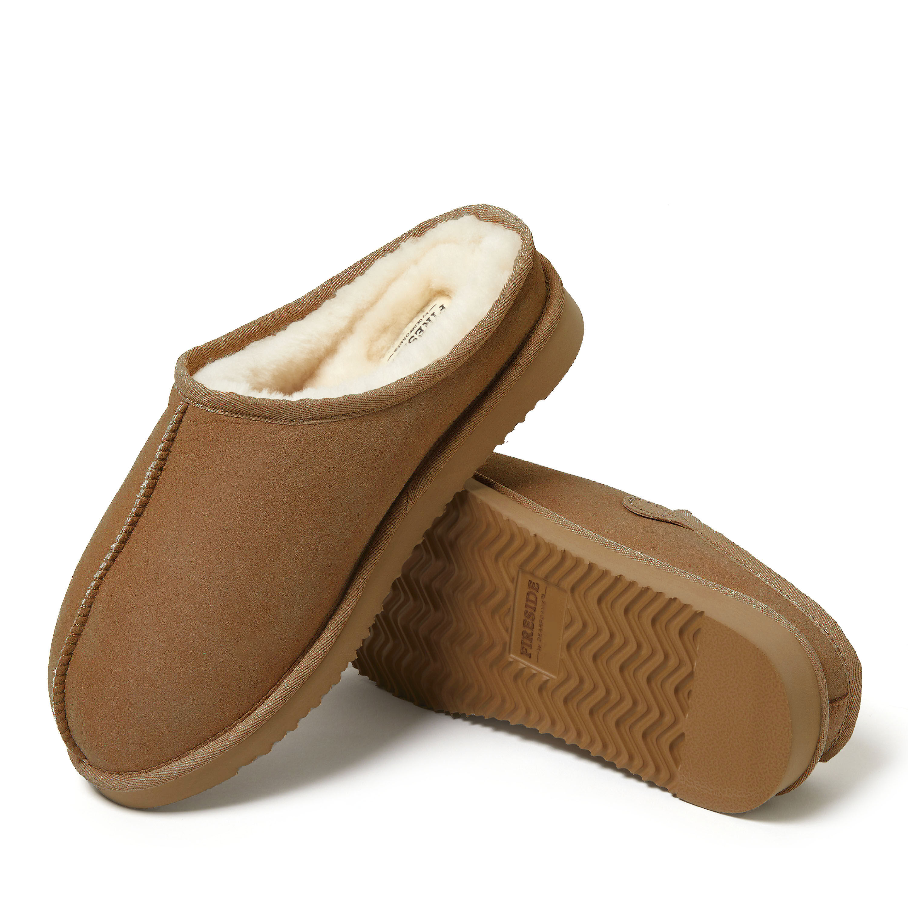 Men s Fireside by Dearfoams Grafton Genuine Shearling Clog Slipper with Woven Accent