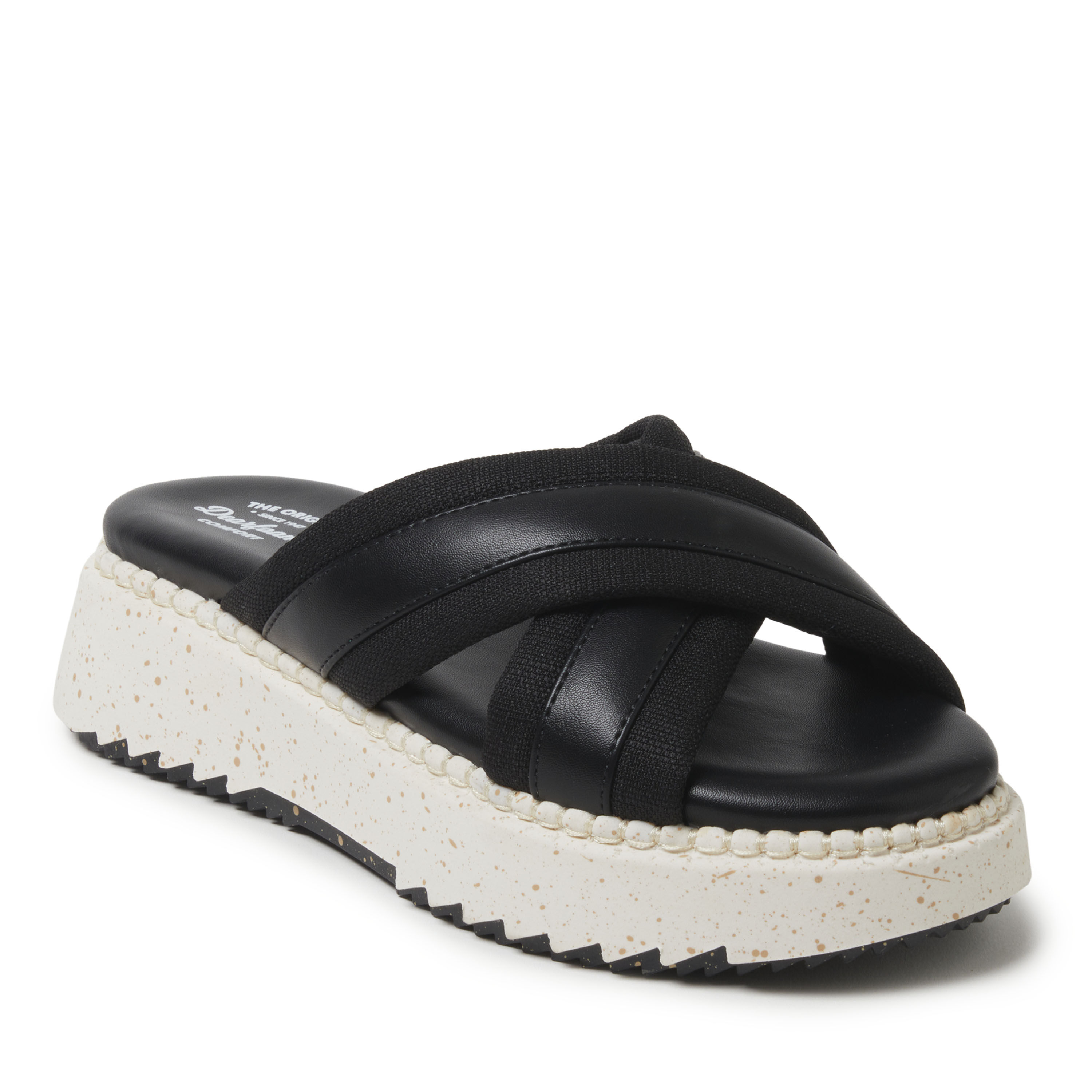 dearfoams Women's Daisy Cross Strap Platform Sandal