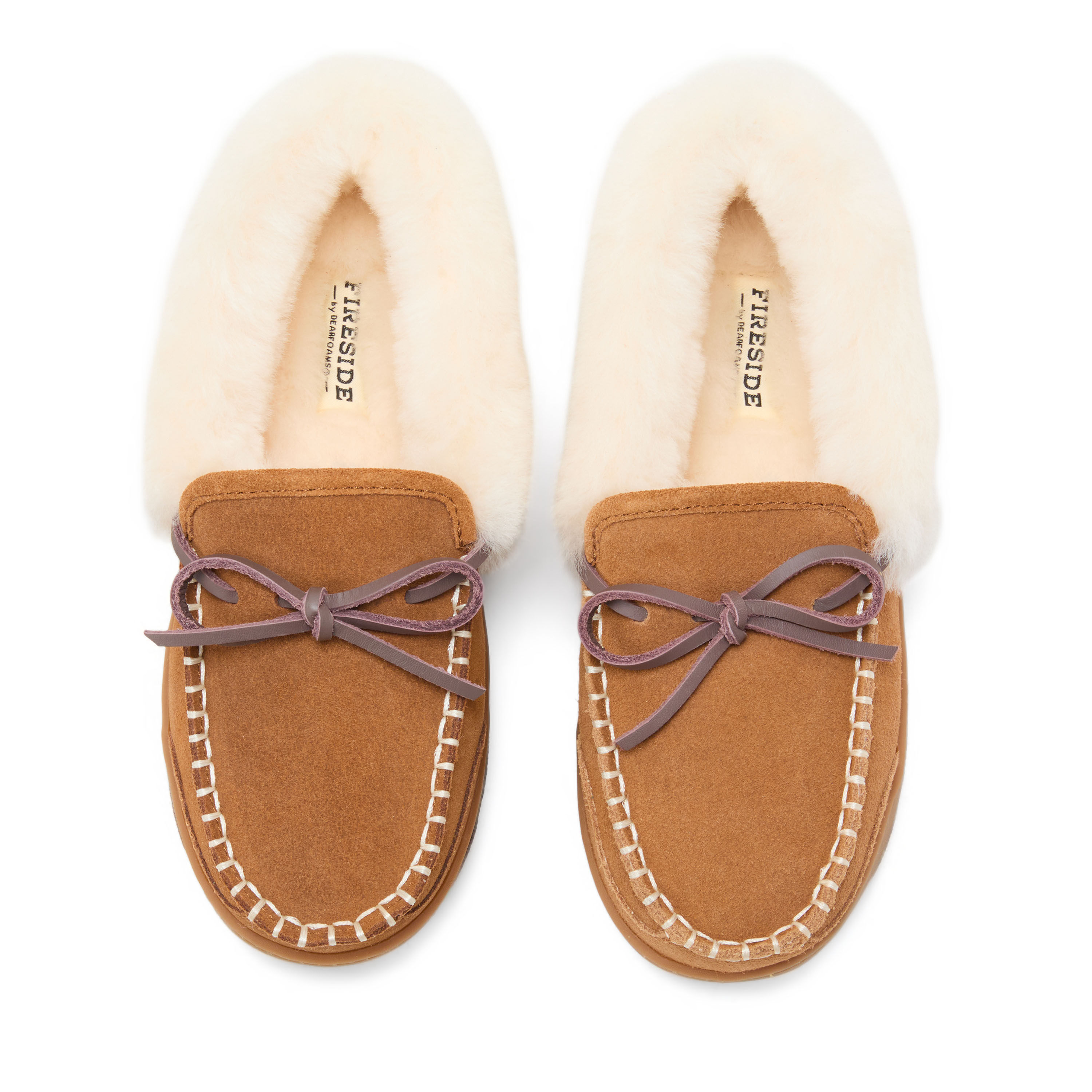 Women's Fireside by Dearfoams Gladstone Genuine Shearling Moc With Stitching