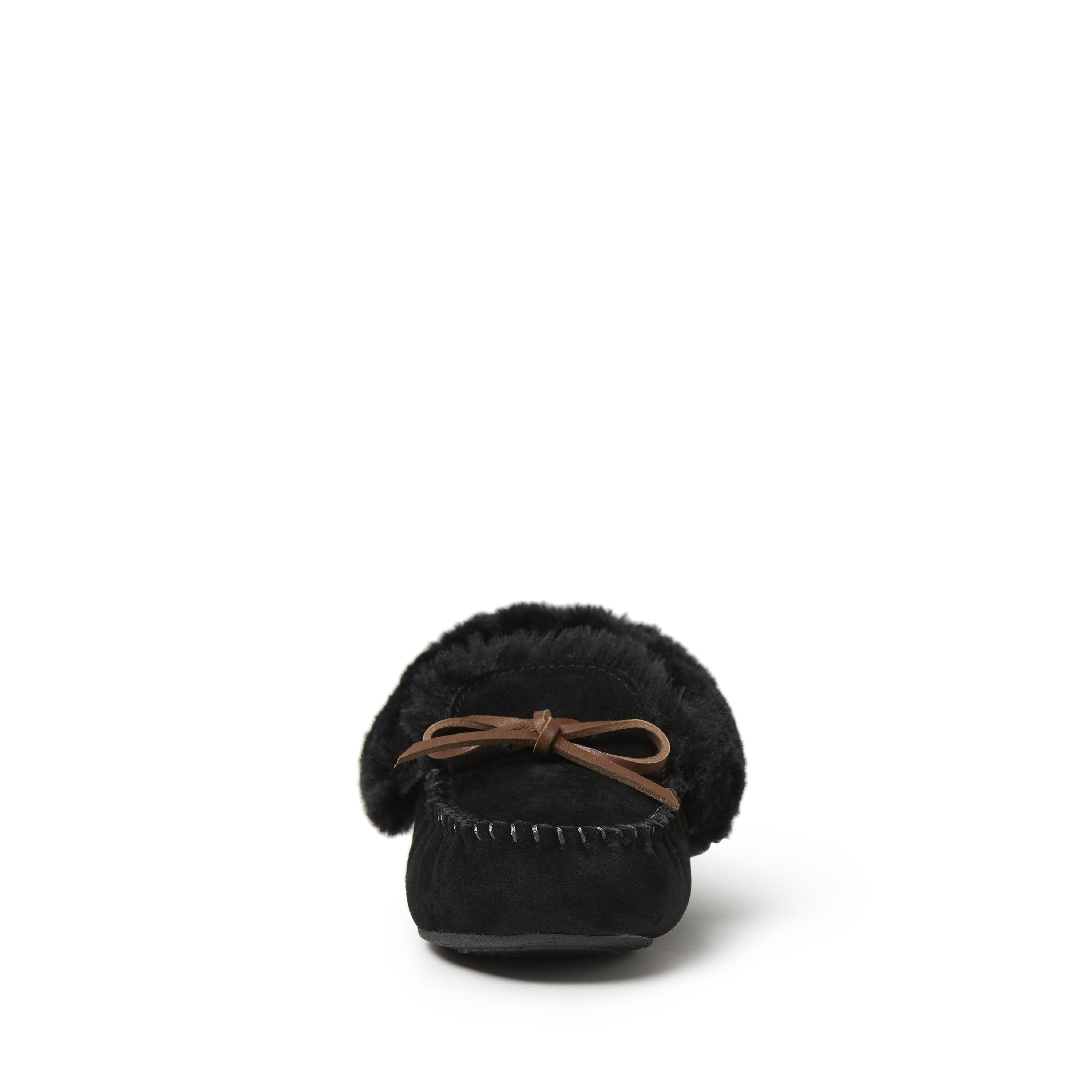 Women's Genuine Suede Foldover Moccasin with Tie Slipper