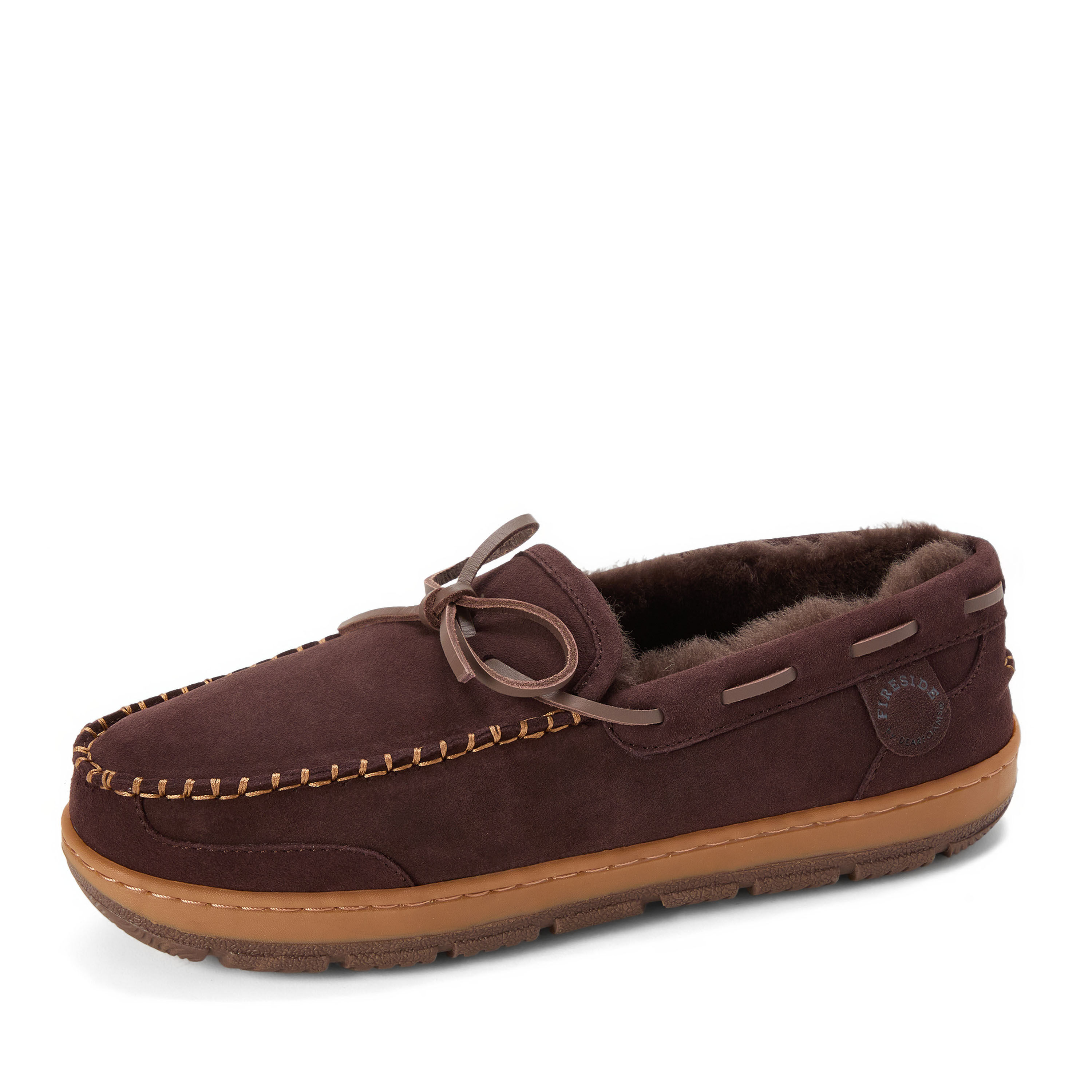 Men's Fireside by Dearfoams Forster Genuine Shearling Moc With Stitching