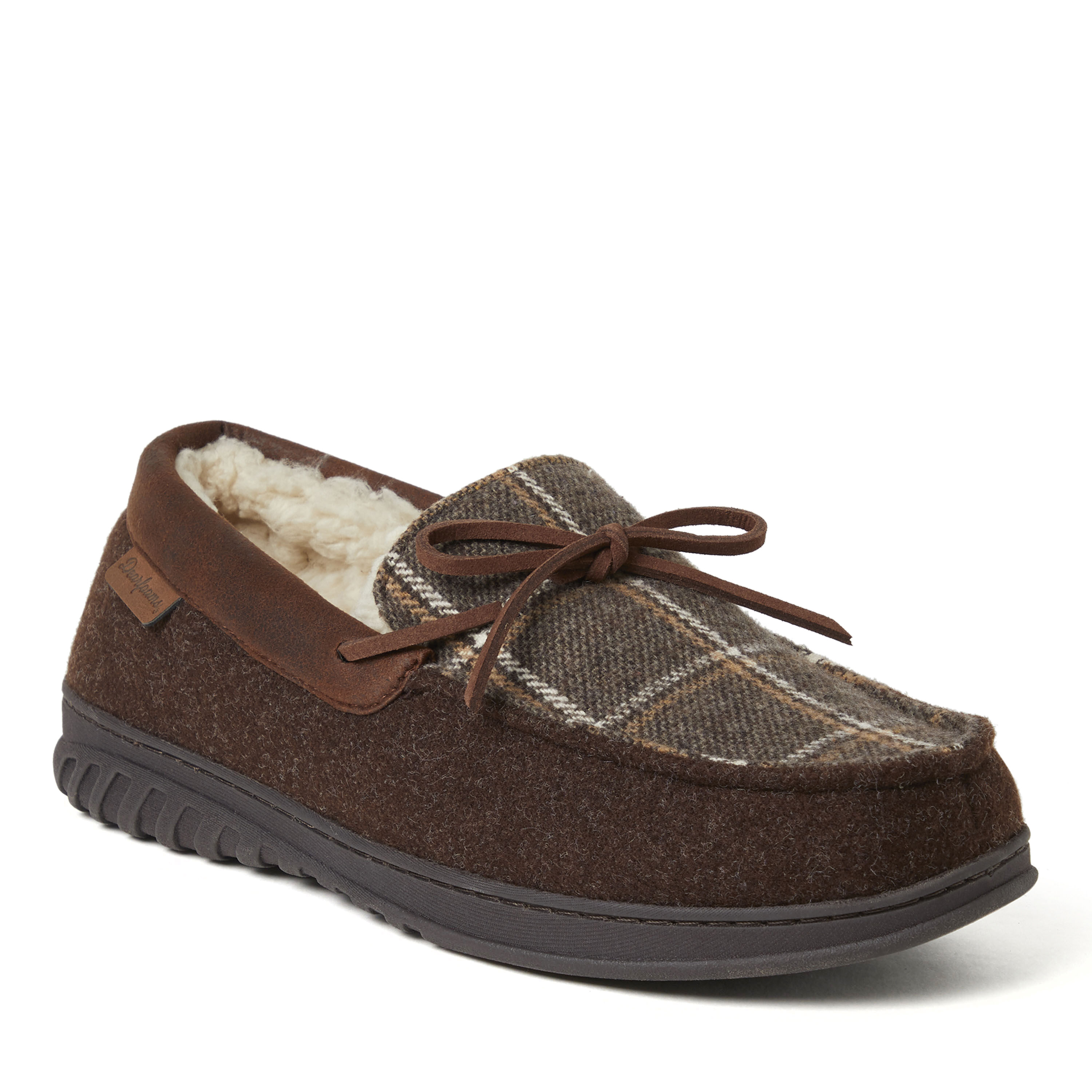 Men's Ethan Woven Plaid and Microwool Moccasin with Tie Slipper