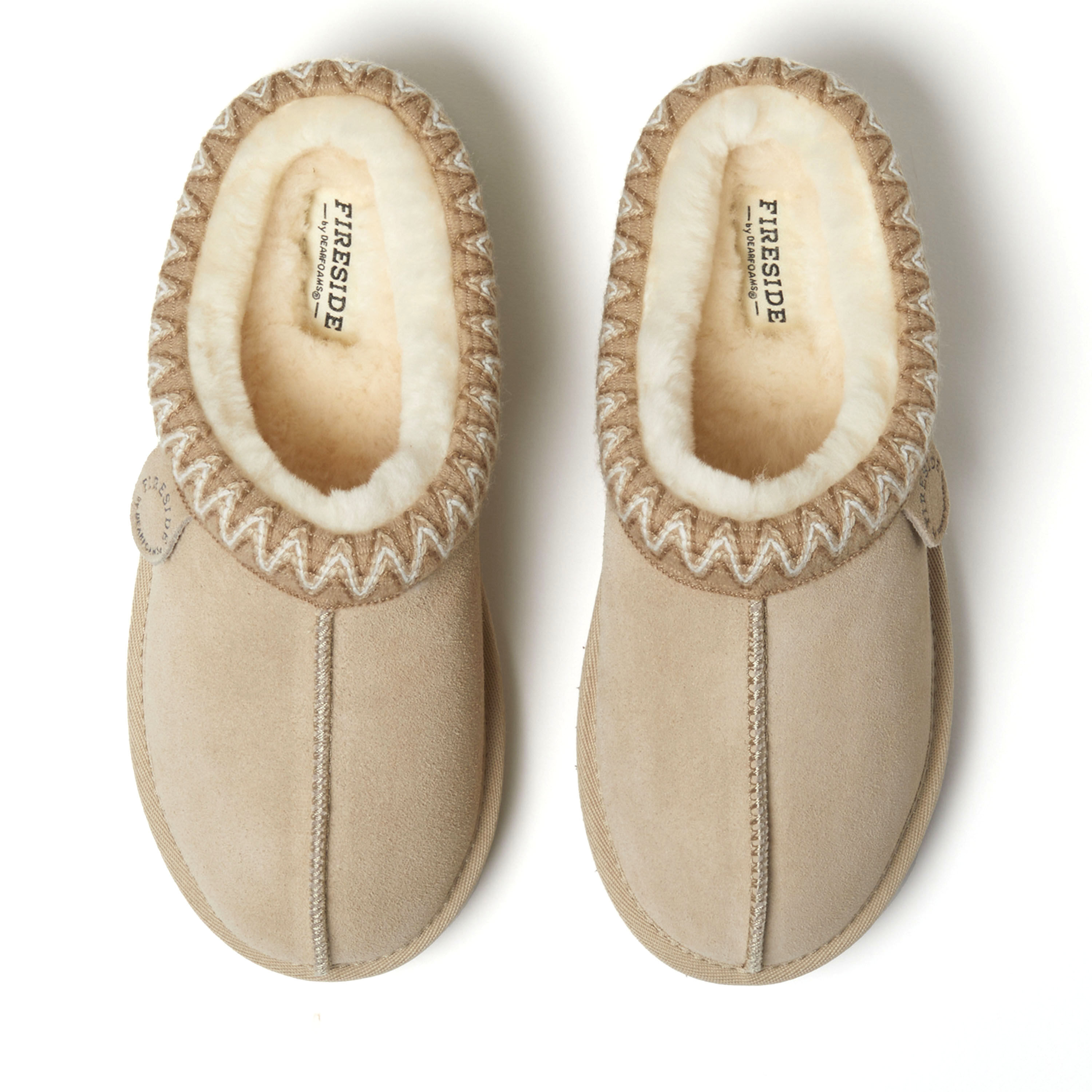 Women's Fireside by Dearfoams Greta Genuine Shearling Clog With Taping - Water Resistant