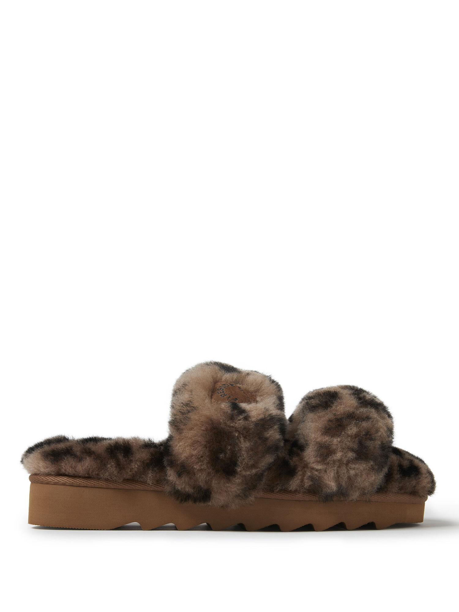 Women's Fireside by Dearfoams Benalla Shearling Double Band Slide on Sawtooth Outsole