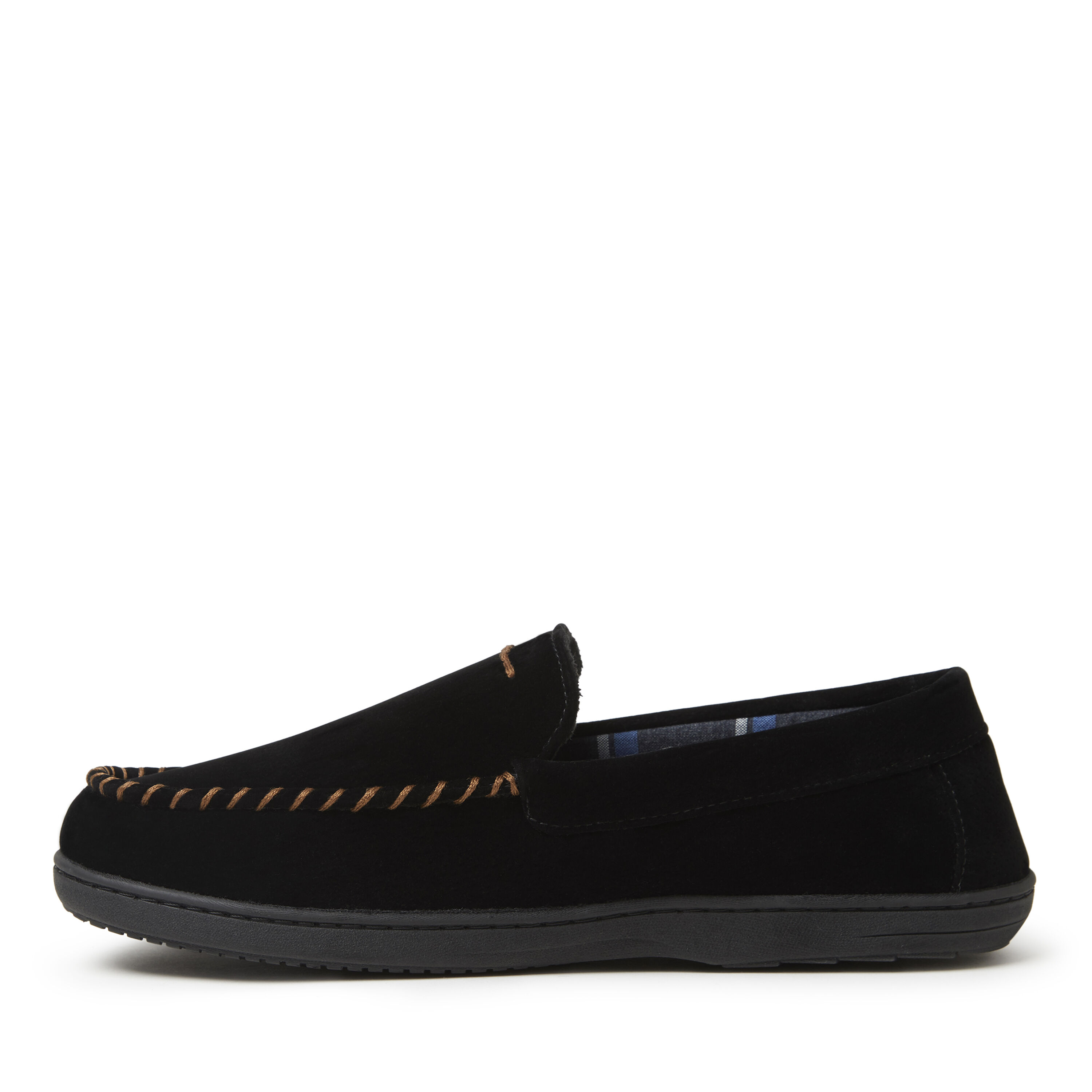 Men's Jason Leather Inspired Microsuede Moccasin with Plaid Lining Slipper