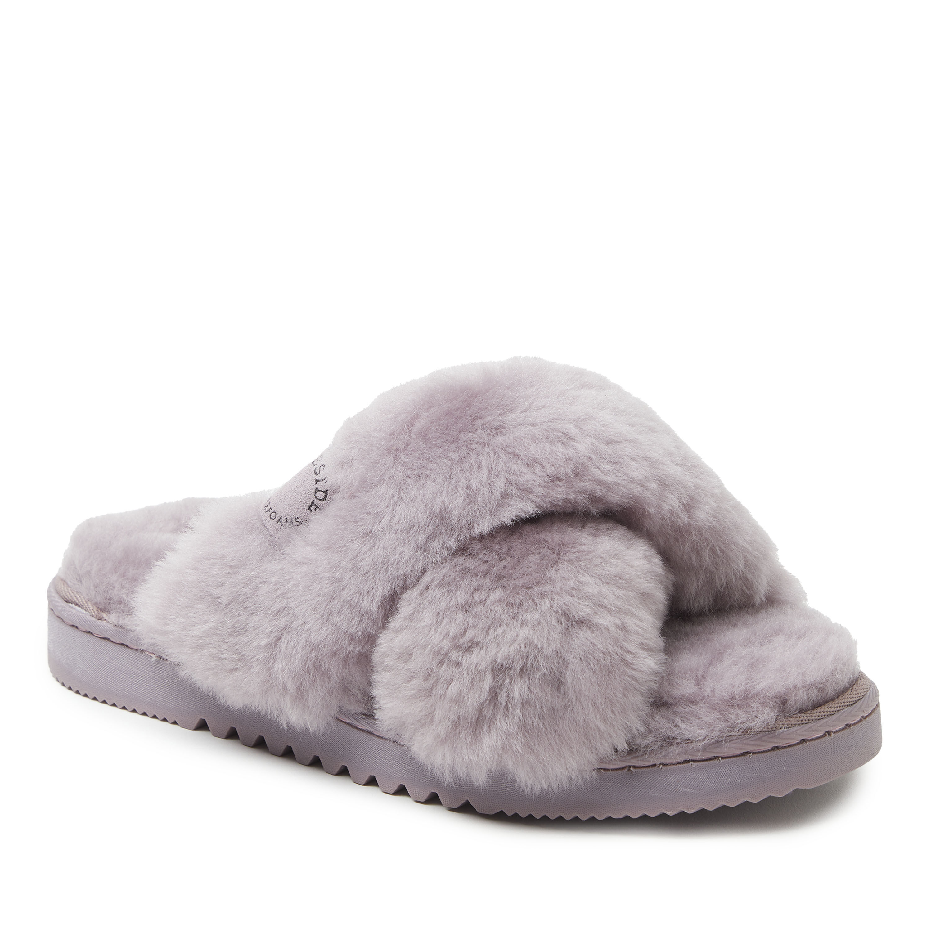 Women's Fireside By Dearfoams New Castle Genuine Shearling Cross Band Slide